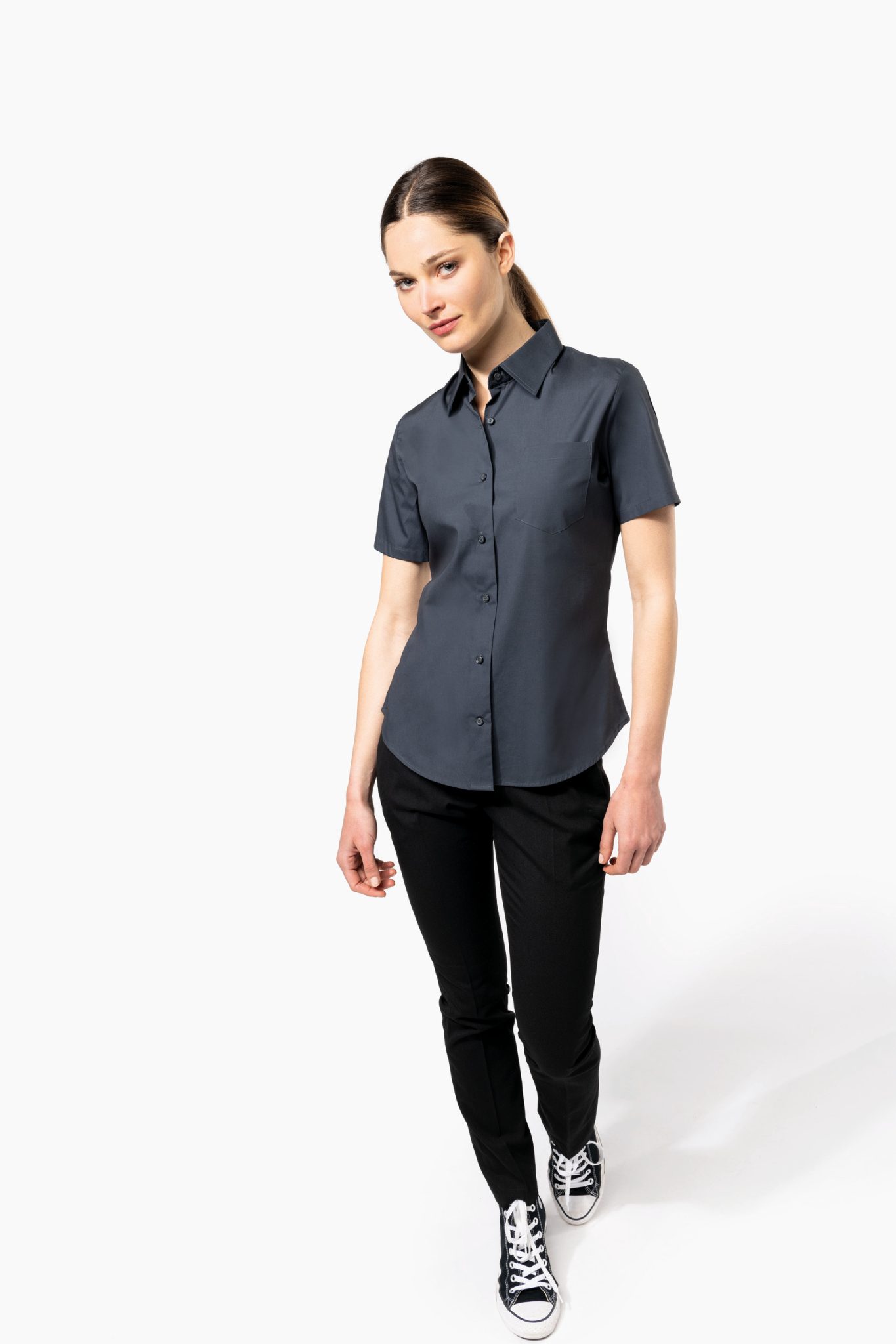 Miniature 3 pour Chemise coton / élasthanne manches courtes femme