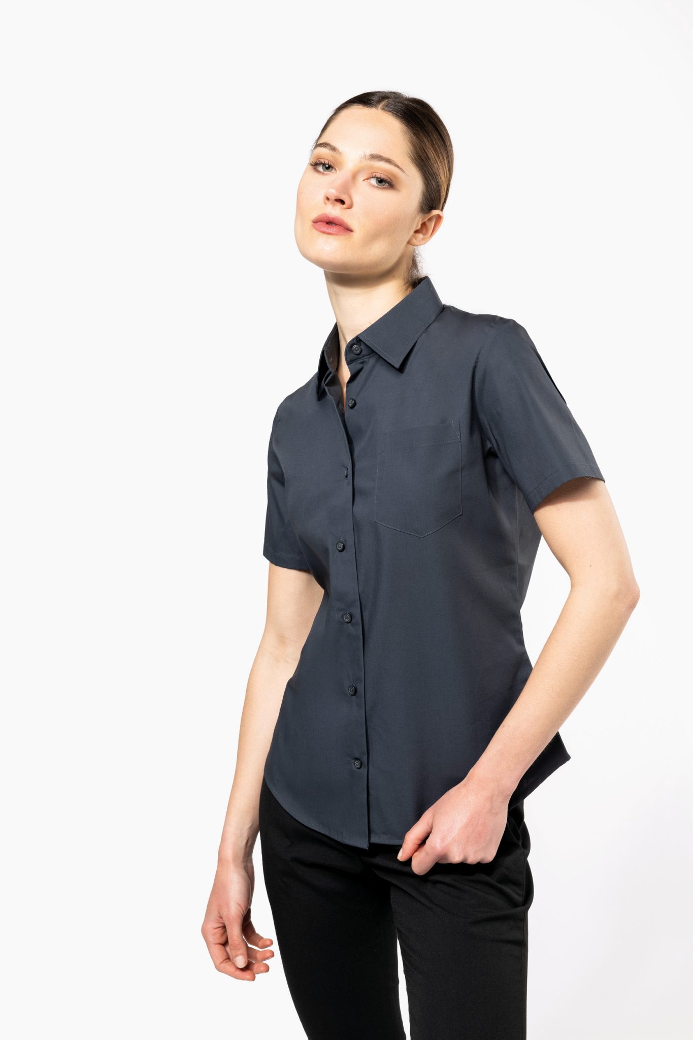 Miniature 2 pour Chemise coton / élasthanne manches courtes femme