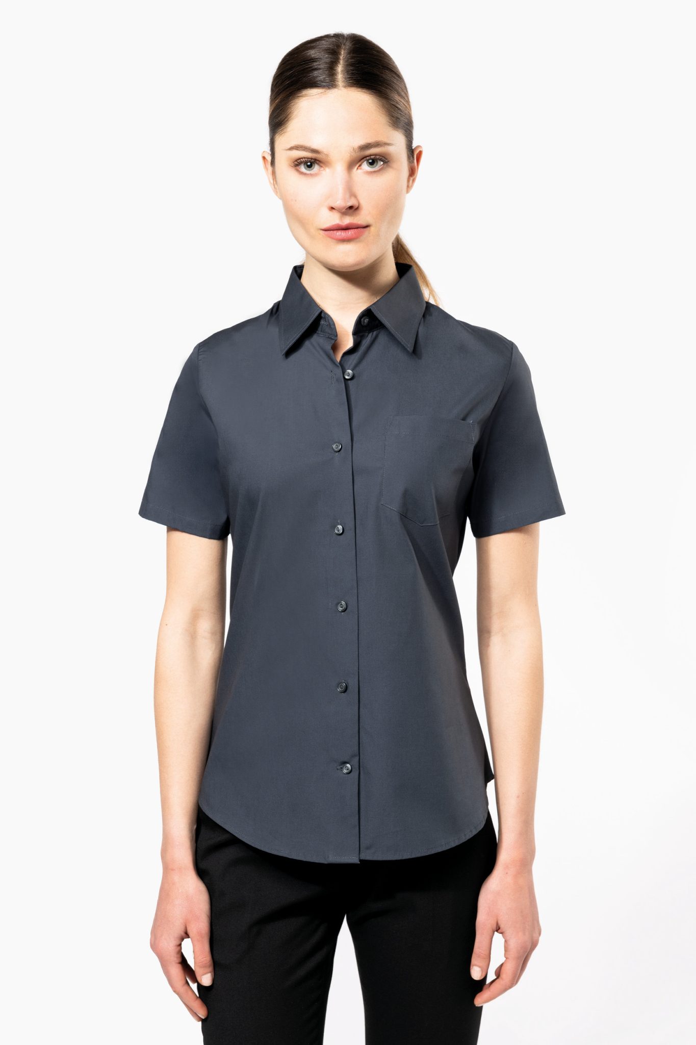Miniature 1 pour Chemise coton / élasthanne manches courtes femme