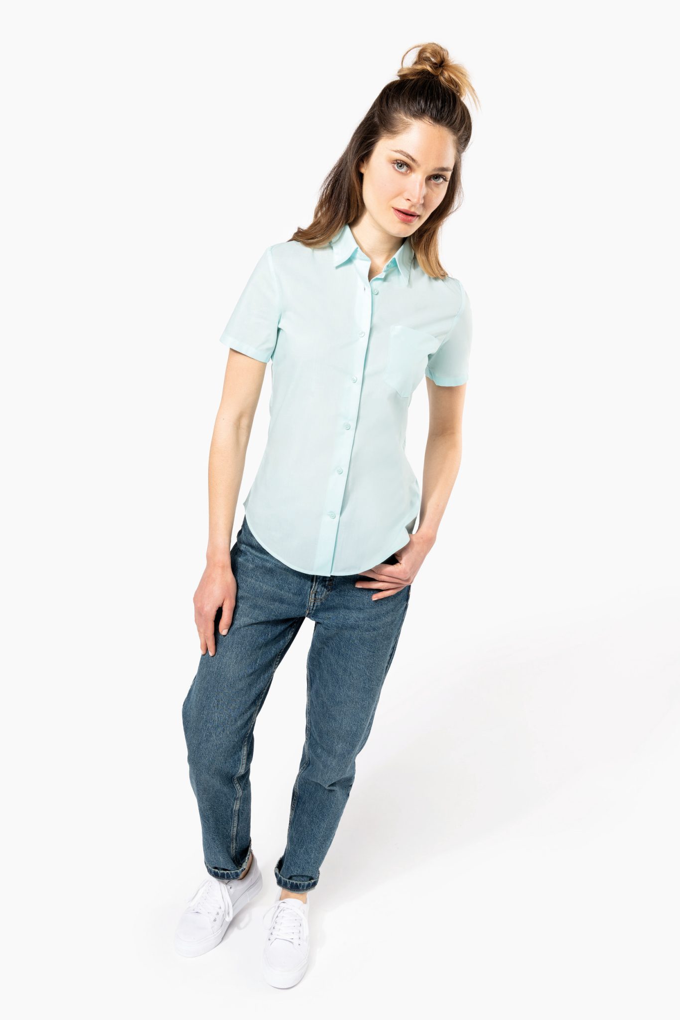 Miniature 4 pour Chemise popeline polycoton manches courtes entretien facile femme