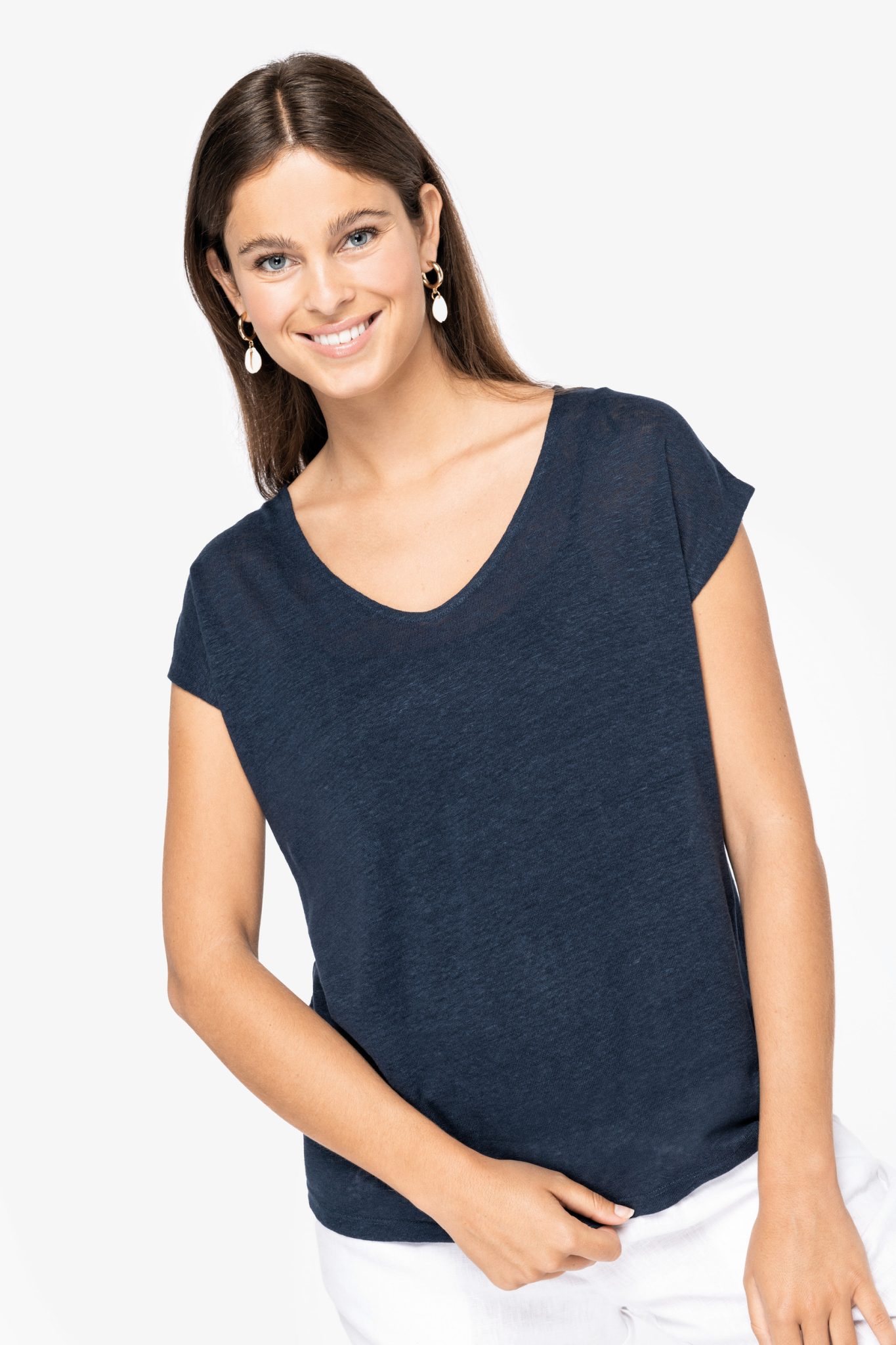 Miniature 1 pour T-shirt col V en lin femme