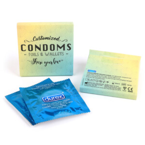 Visuel Pochette personnalisée 64x64x12mm contenant 3 préservatifs Durex