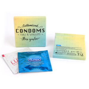 Visuel Pochette personnalisée 64x64x8mm contenant 1 préservatifs Durex + 1 lubrifiant