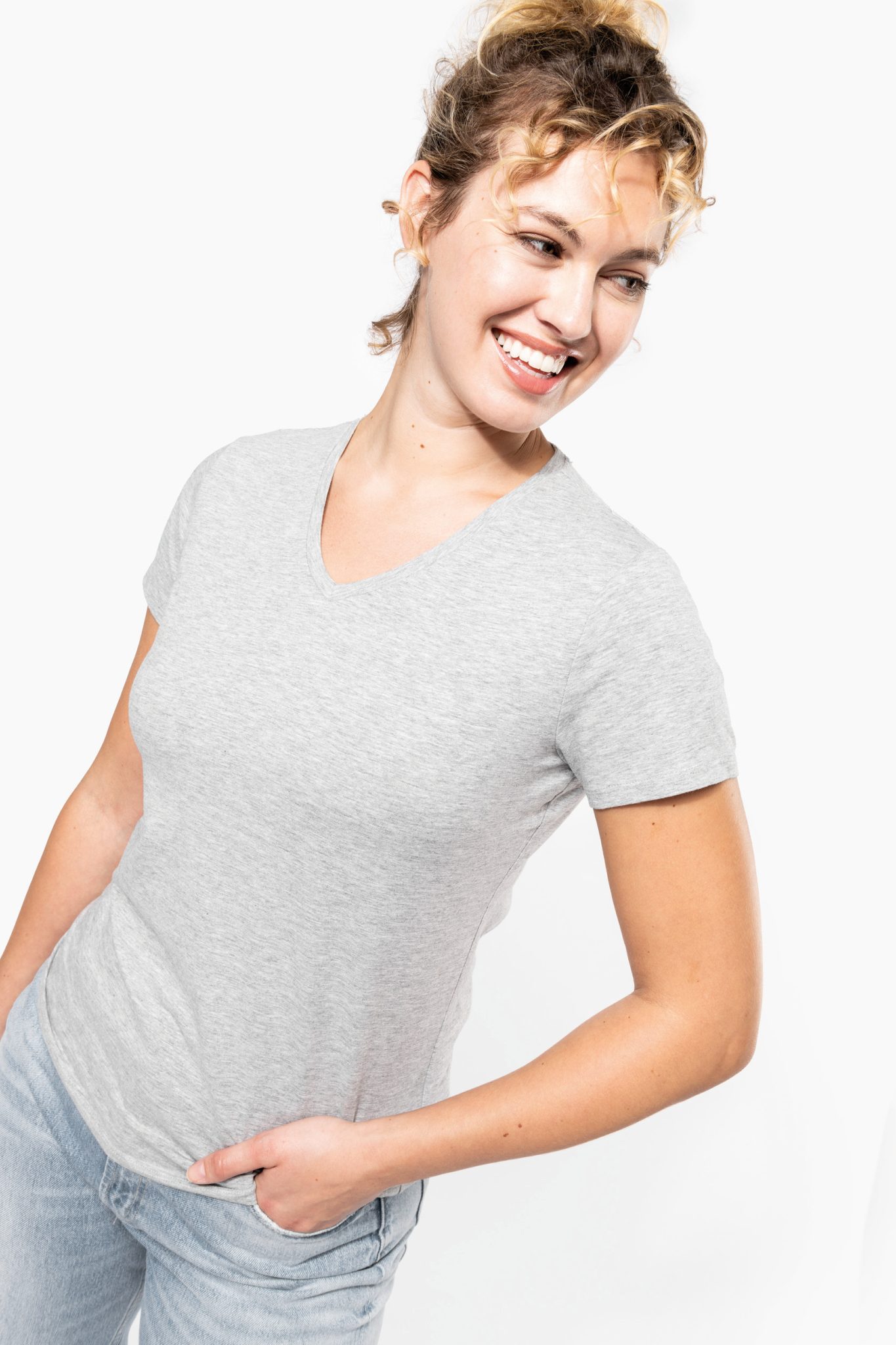 Miniature 3 pour T-shirt col V manches courtes femme