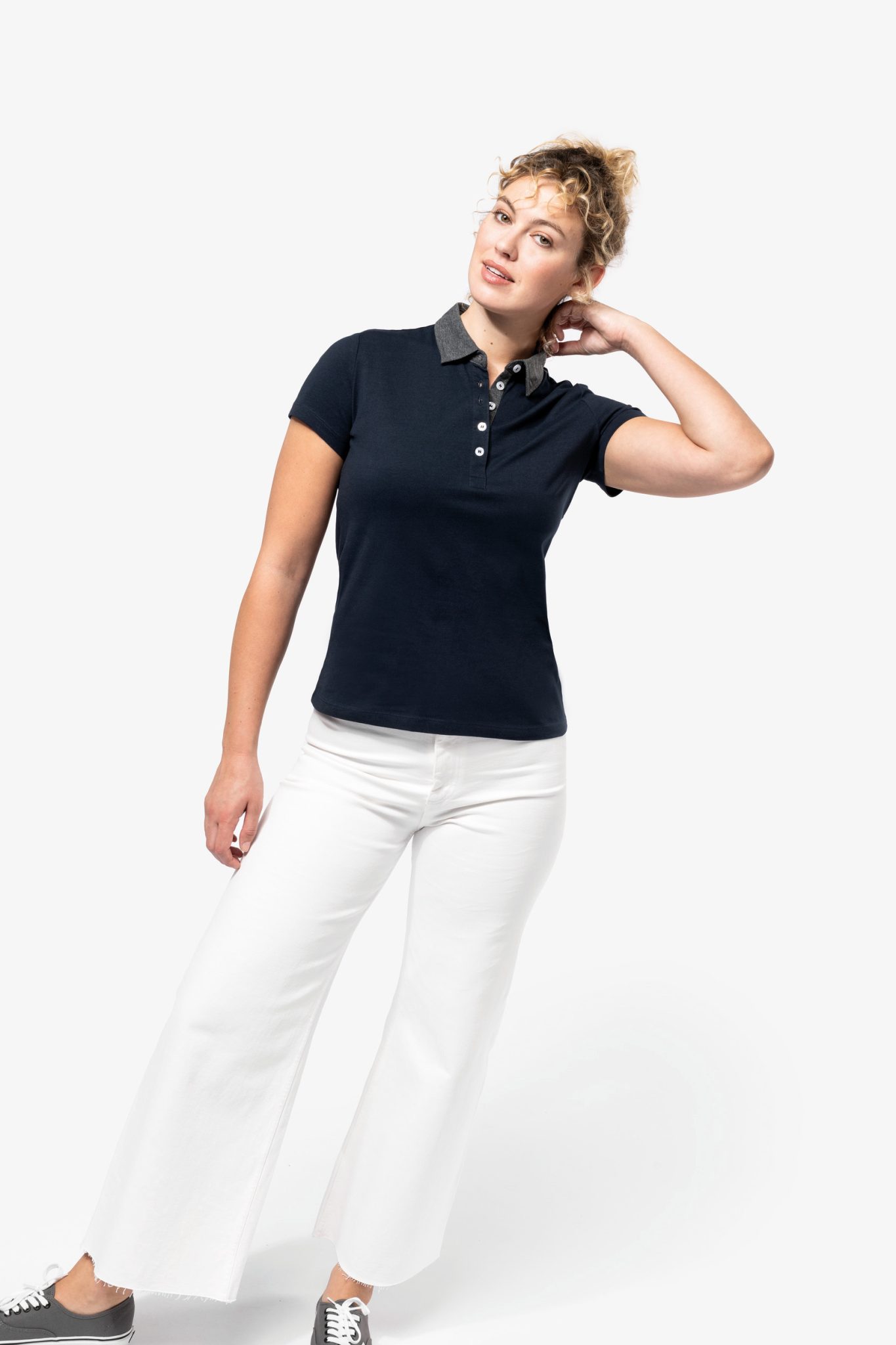 Miniature 5 pour Polo jersey bicolore femme
