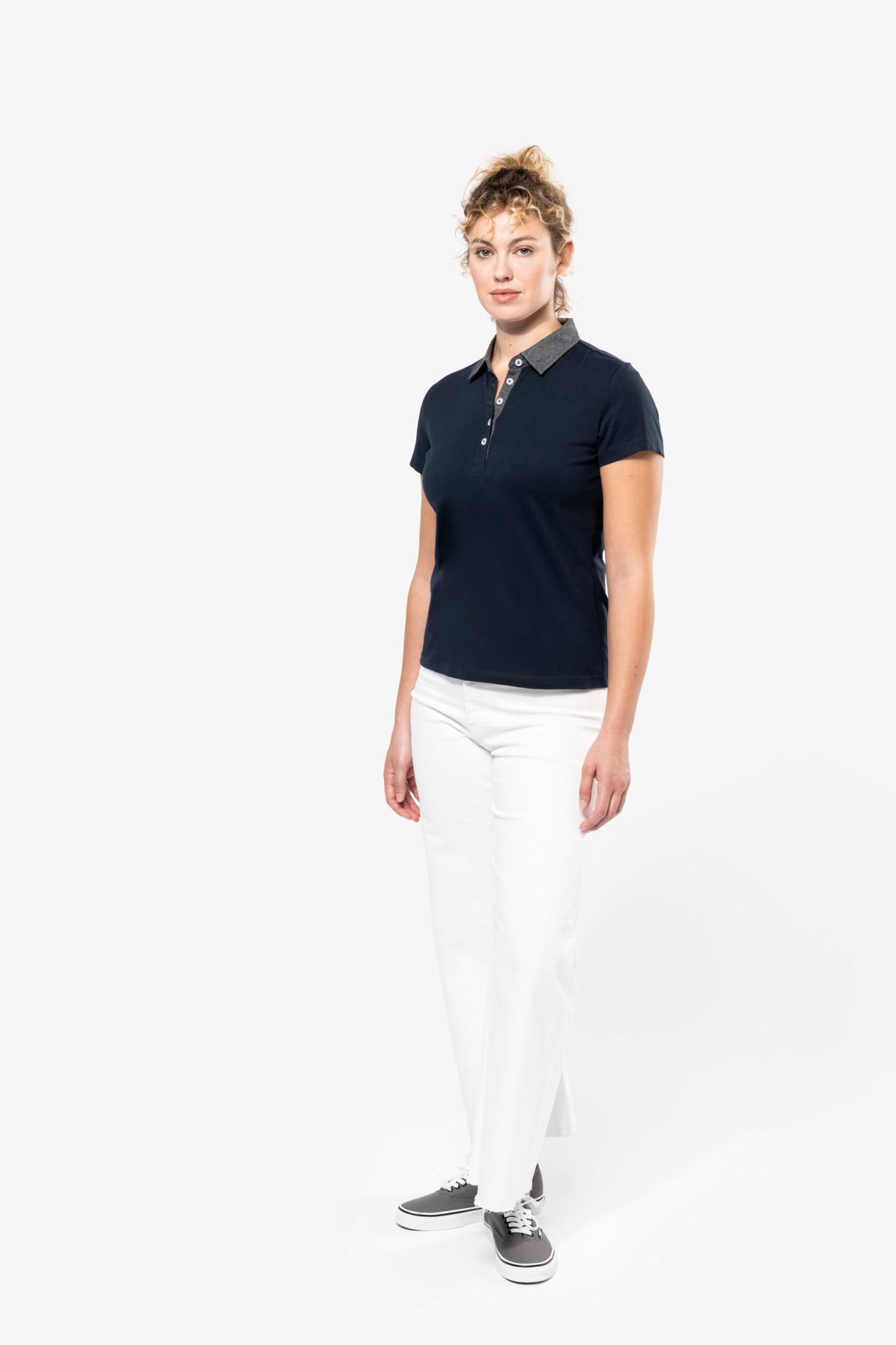 Miniature 4 pour Polo jersey bicolore femme