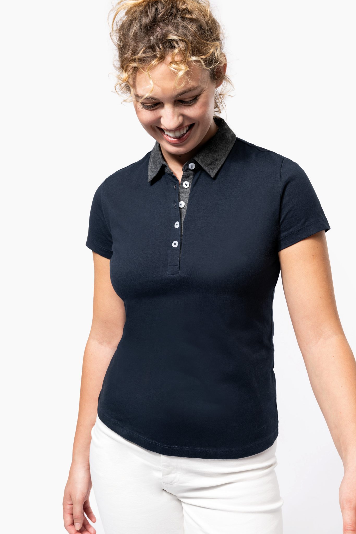 Miniature 3 pour Polo jersey bicolore femme