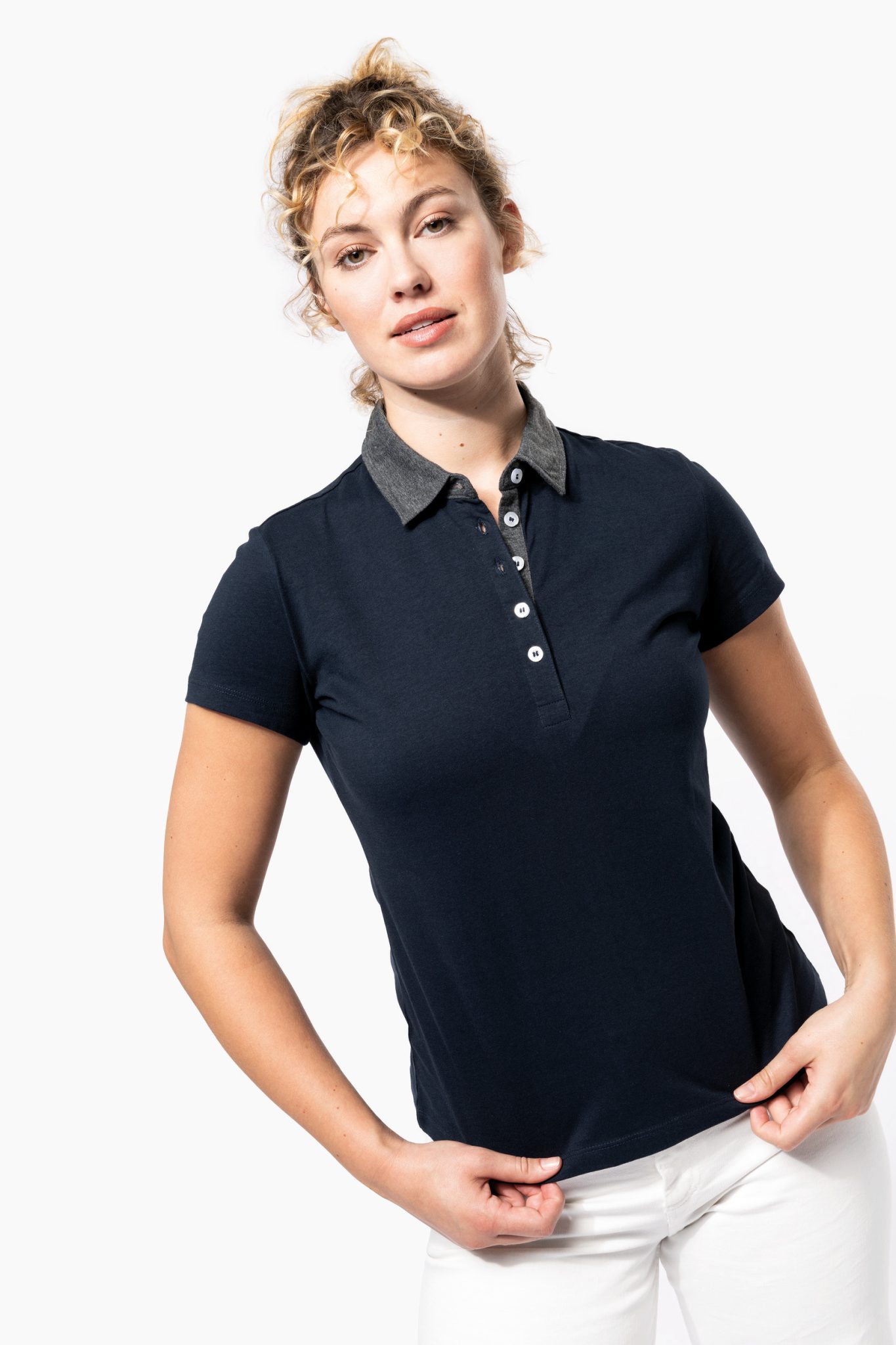 Miniature 1 pour Polo jersey bicolore femme
