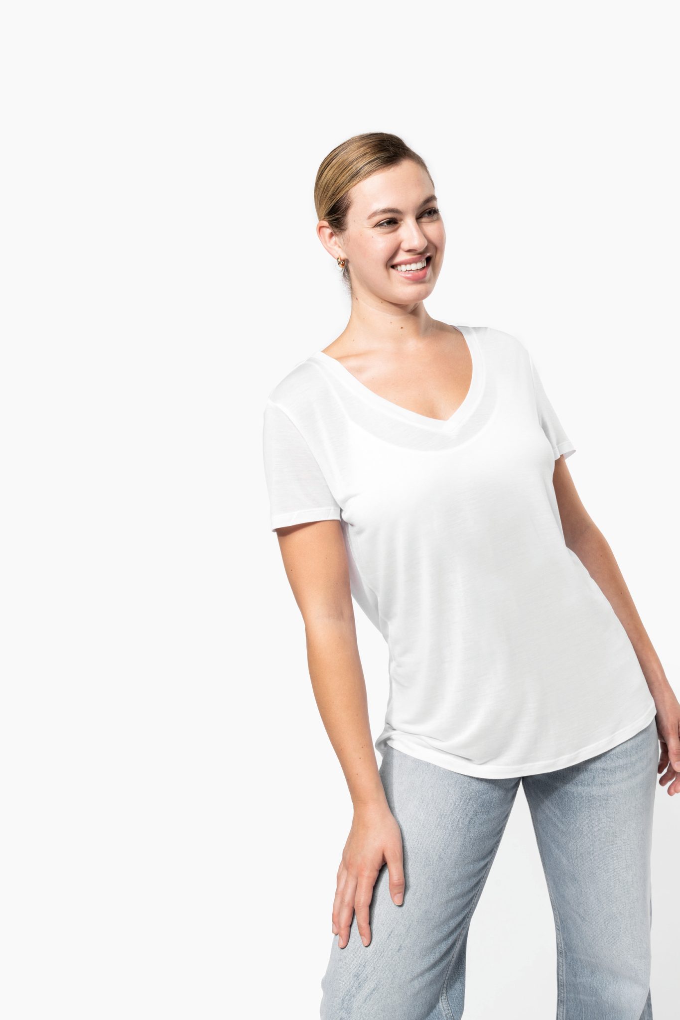 Miniature 3 pour T-shirt Lyocell TENCEL™ col V manches courtes femme