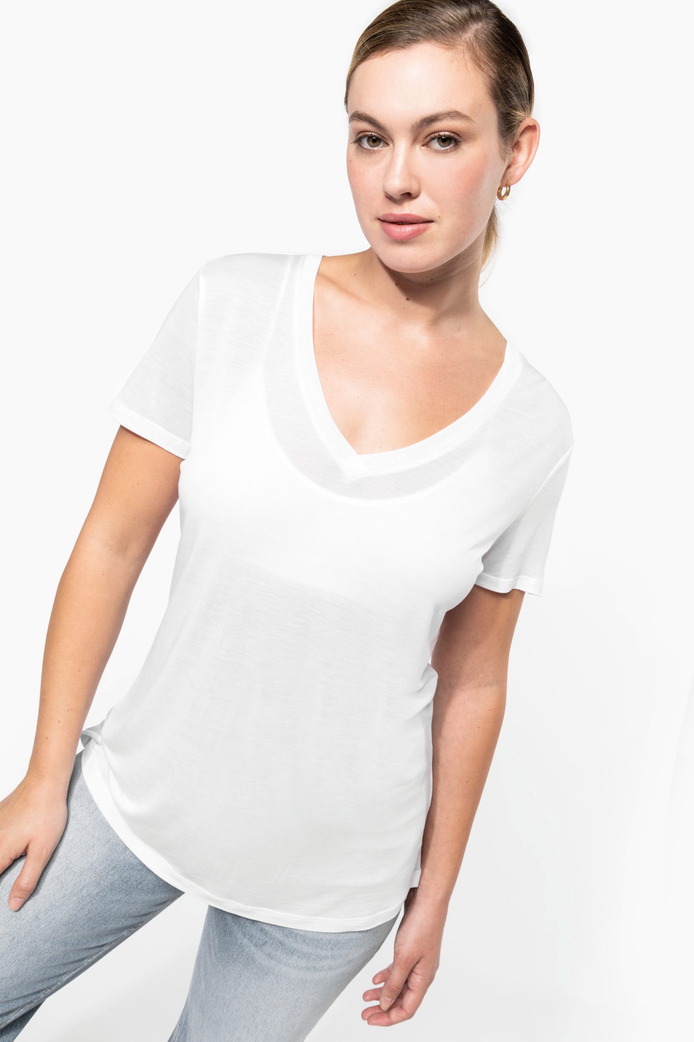 Miniature 1 pour T-shirt Lyocell TENCEL™ col V manches courtes femme