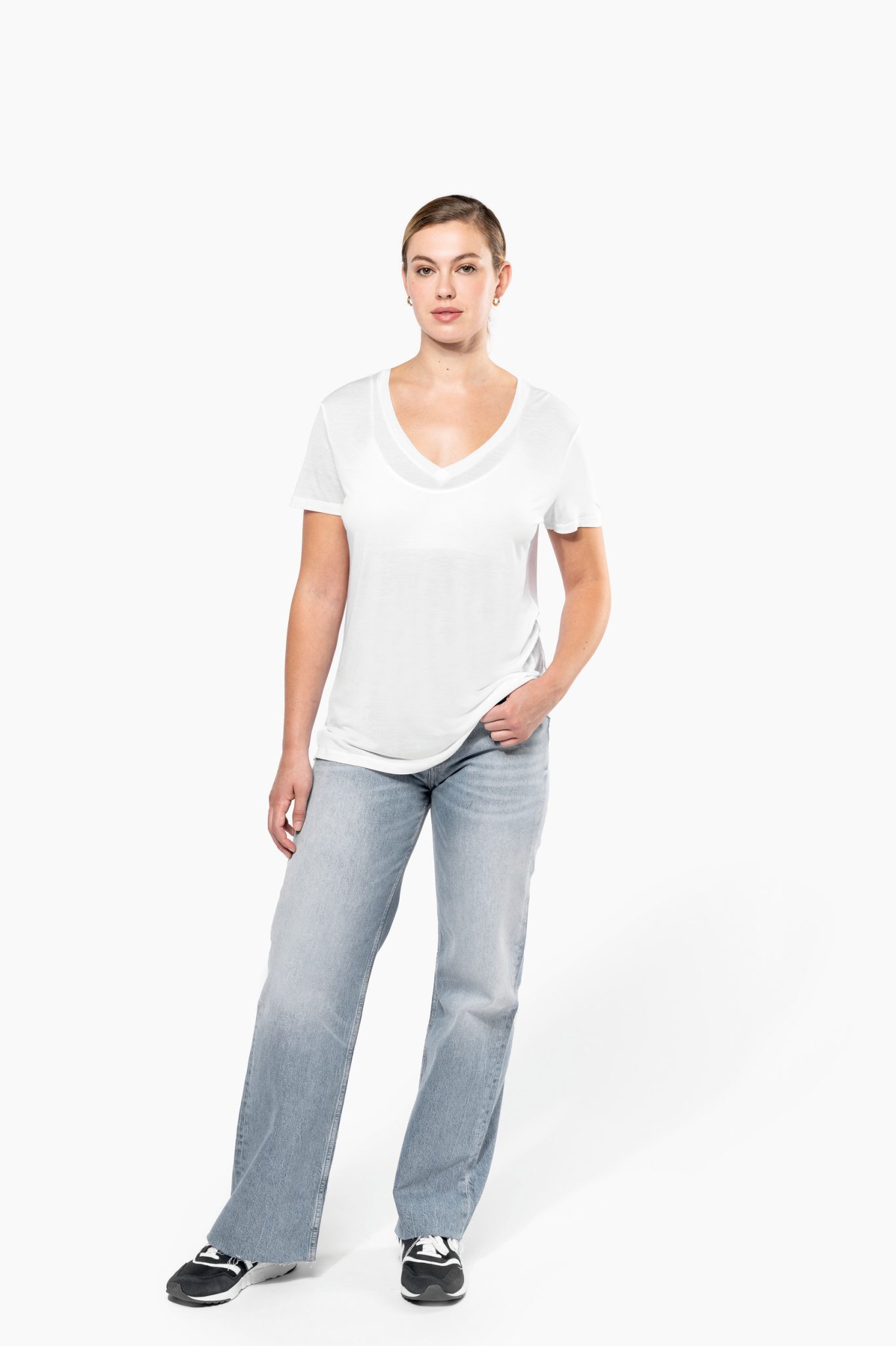 Miniature 4 pour T-shirt Lyocell TENCEL™ col V manches courtes femme