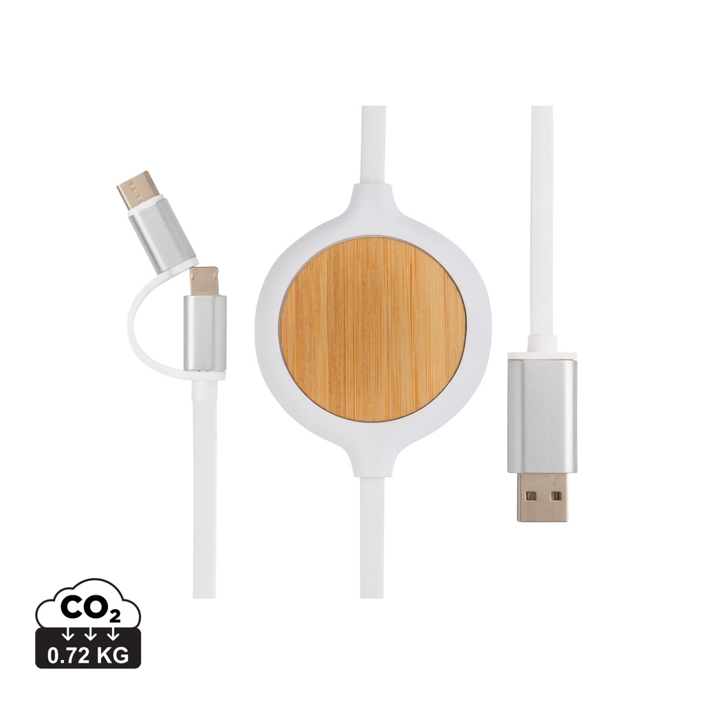 Miniature 1 pour Câble 3 en 1 avec chargeur sans fil en Bambou 5W