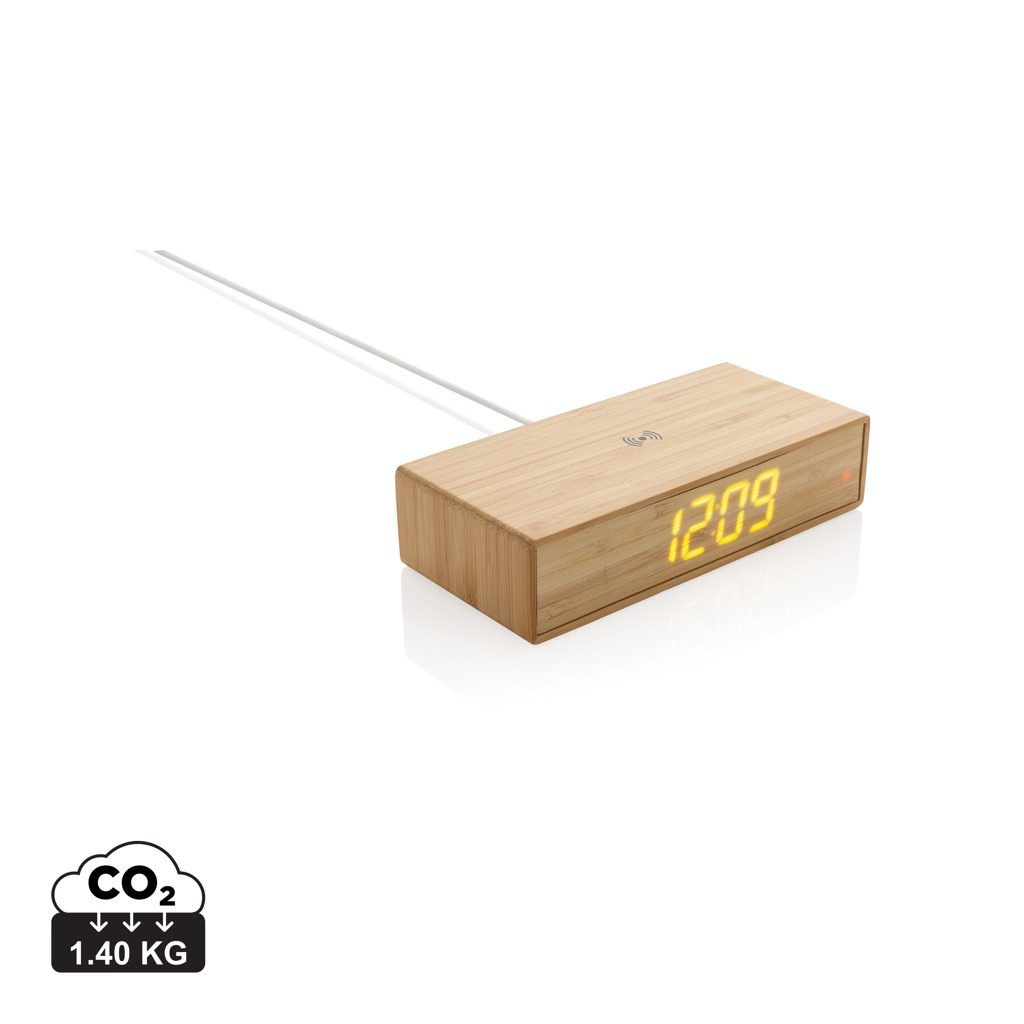 Miniature 1 pour Réveil en bambou avec chargeur sans fil 5W