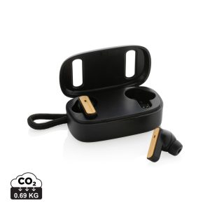 Visuel Écouteurs TWS en plastique recyclé RCS et bambou FSC®