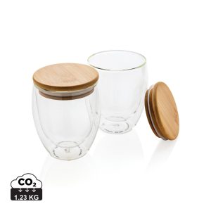 Visuel Set de 2 verres double paroi 250ml avec couvercle en bambou