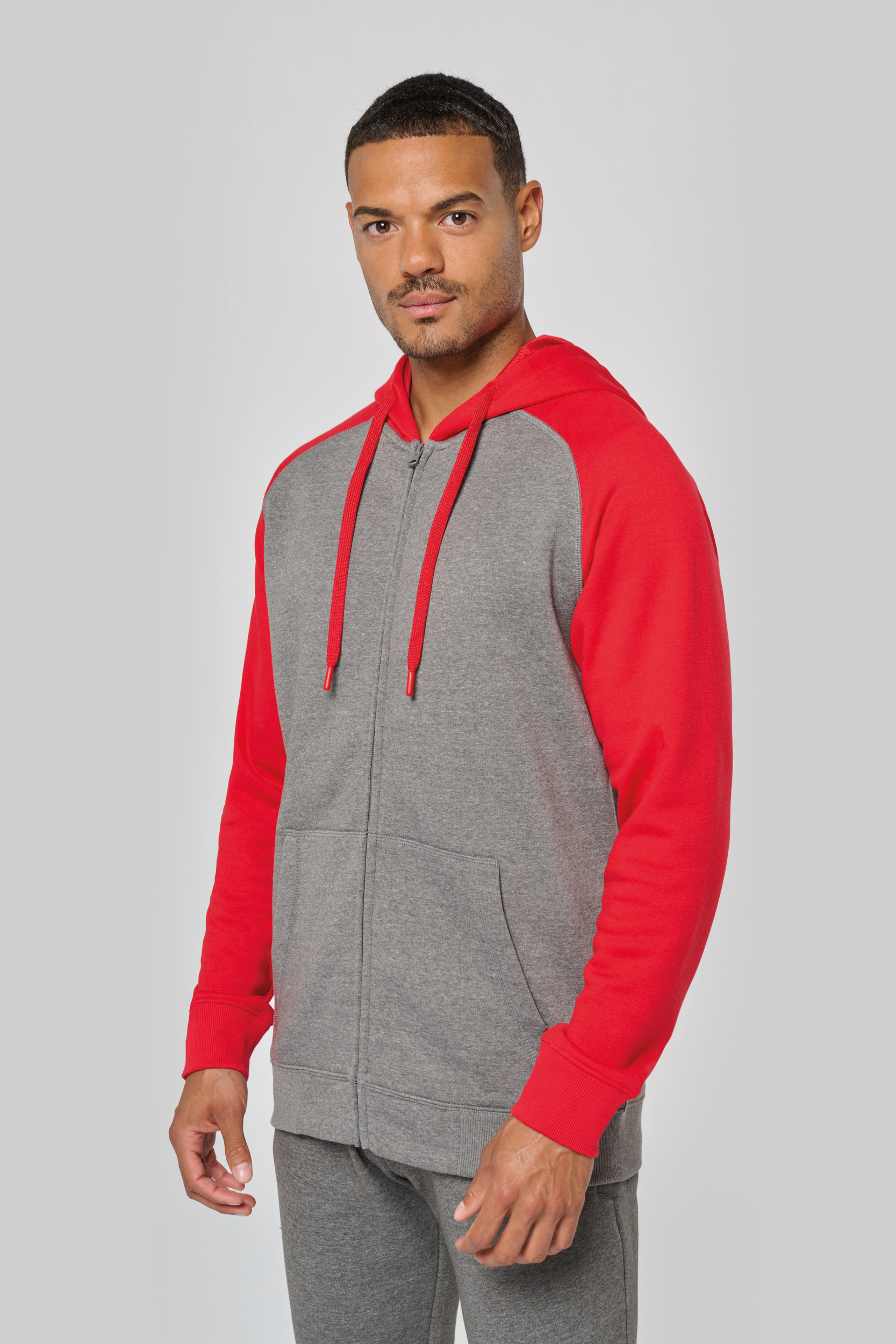 Miniature 1 pour Veste molleton zippée capuche bicolore unisexe