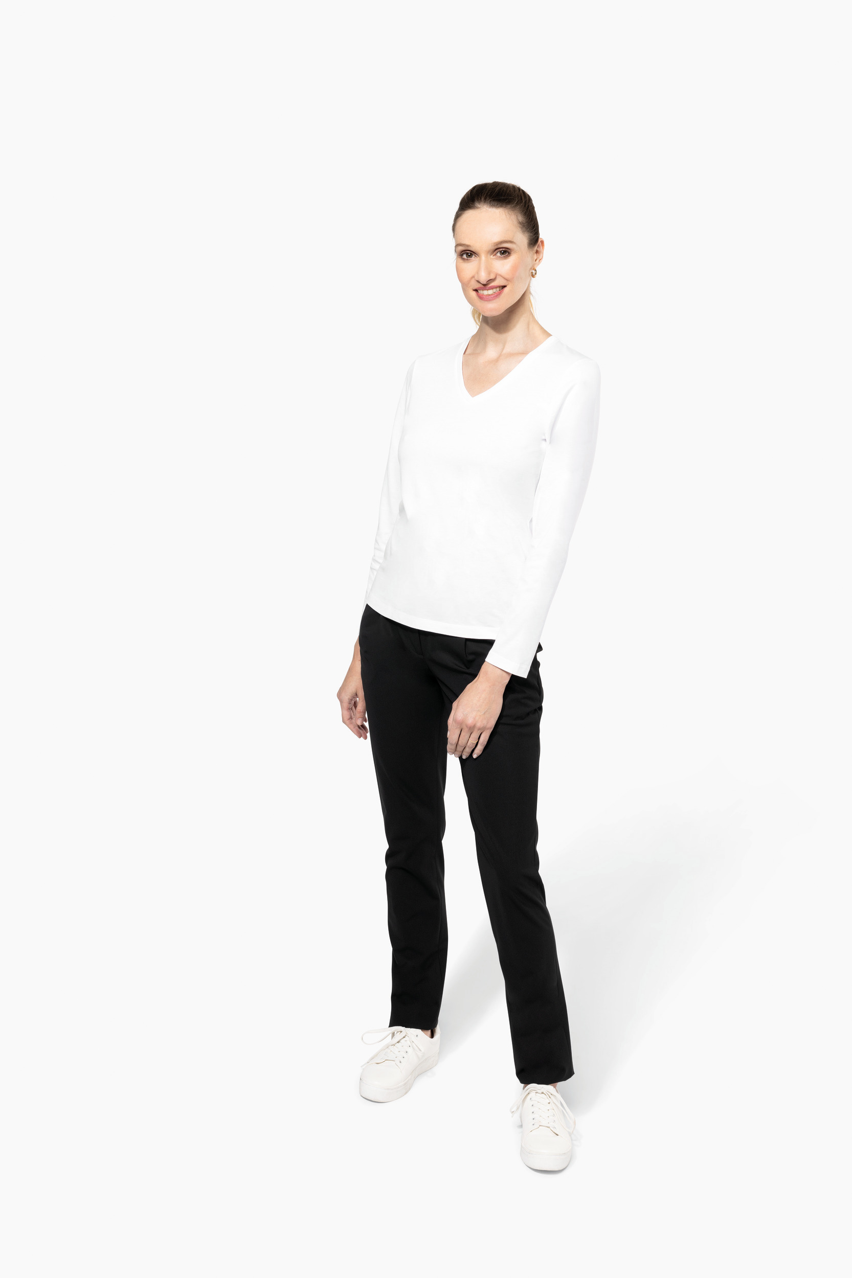 Miniature 5 pour T-shirt Supima® col V manches longues femme