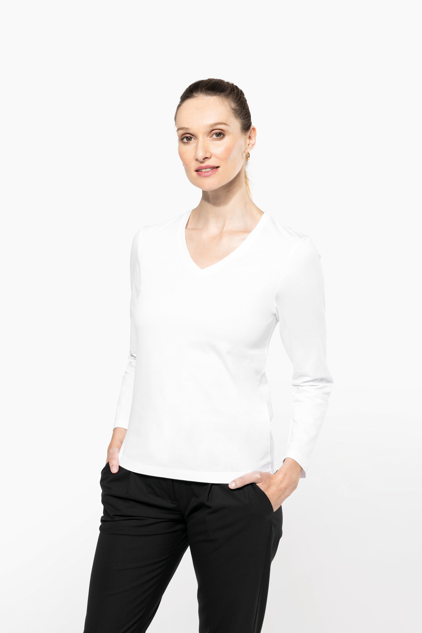 Miniature 1 pour T-shirt Supima® col V manches longues femme