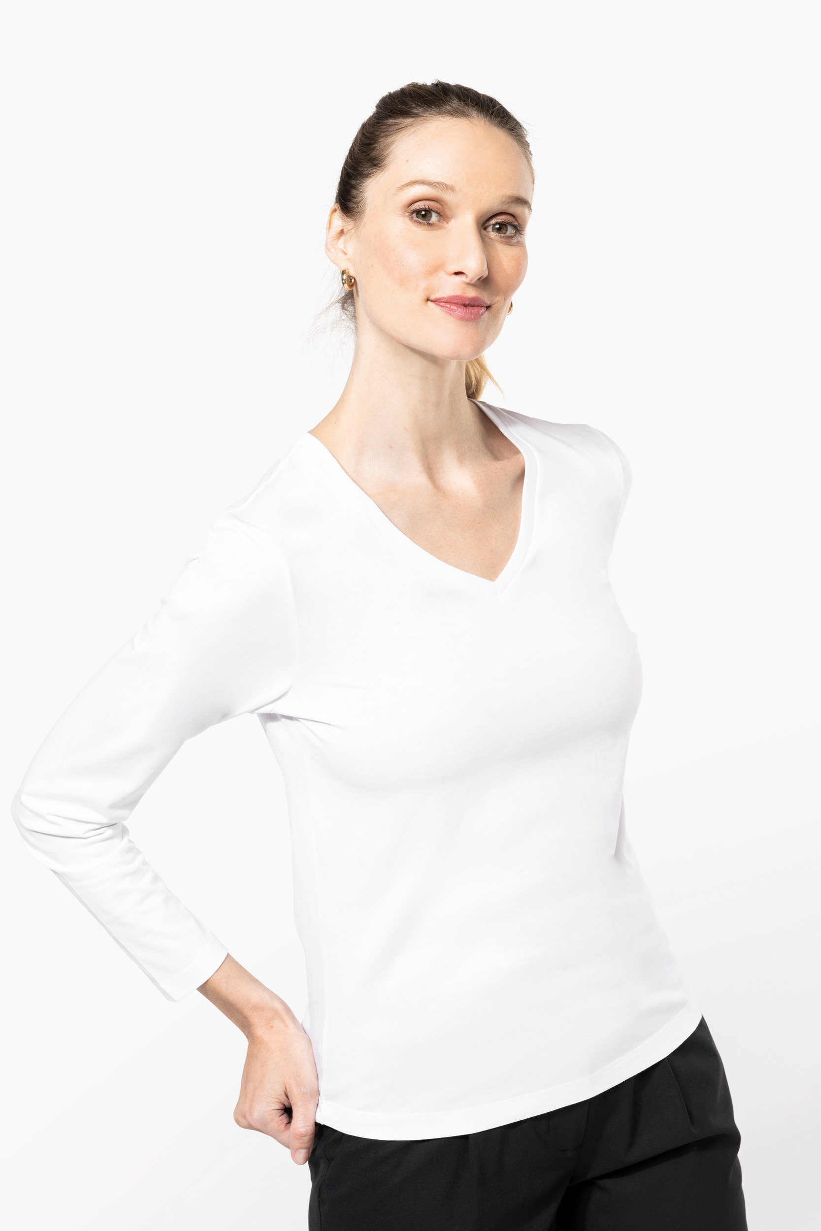 Miniature 3 pour T-shirt Supima® col V manches longues femme