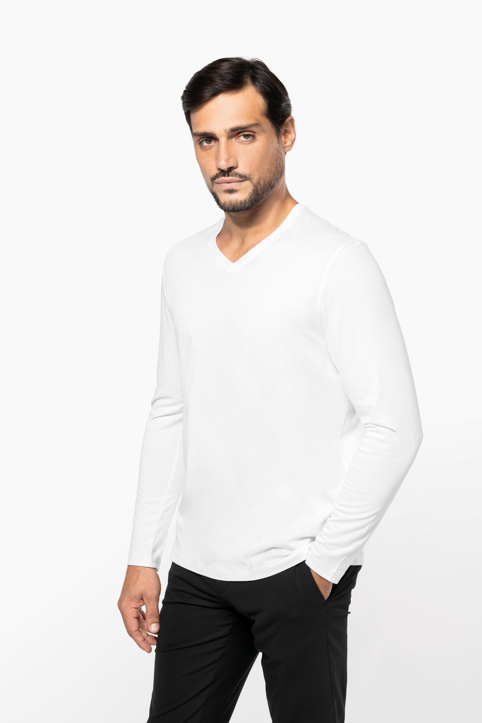 Miniature 3 pour T-shirt Supima® col V manches longues homme