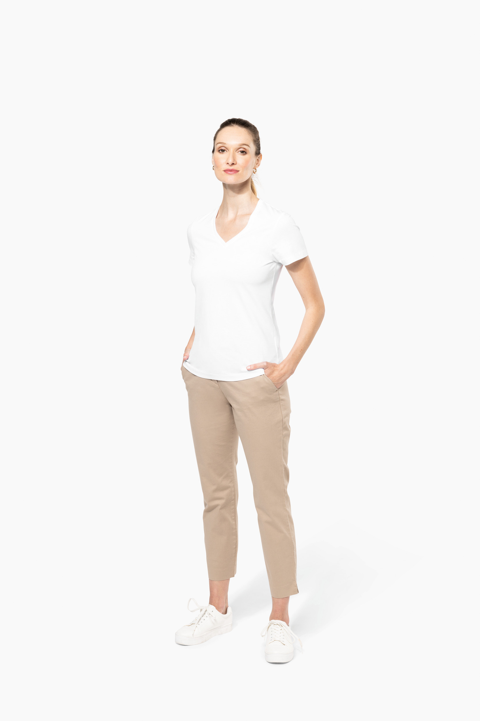 Miniature 4 pour T-shirt Supima® col V manches courtes femme