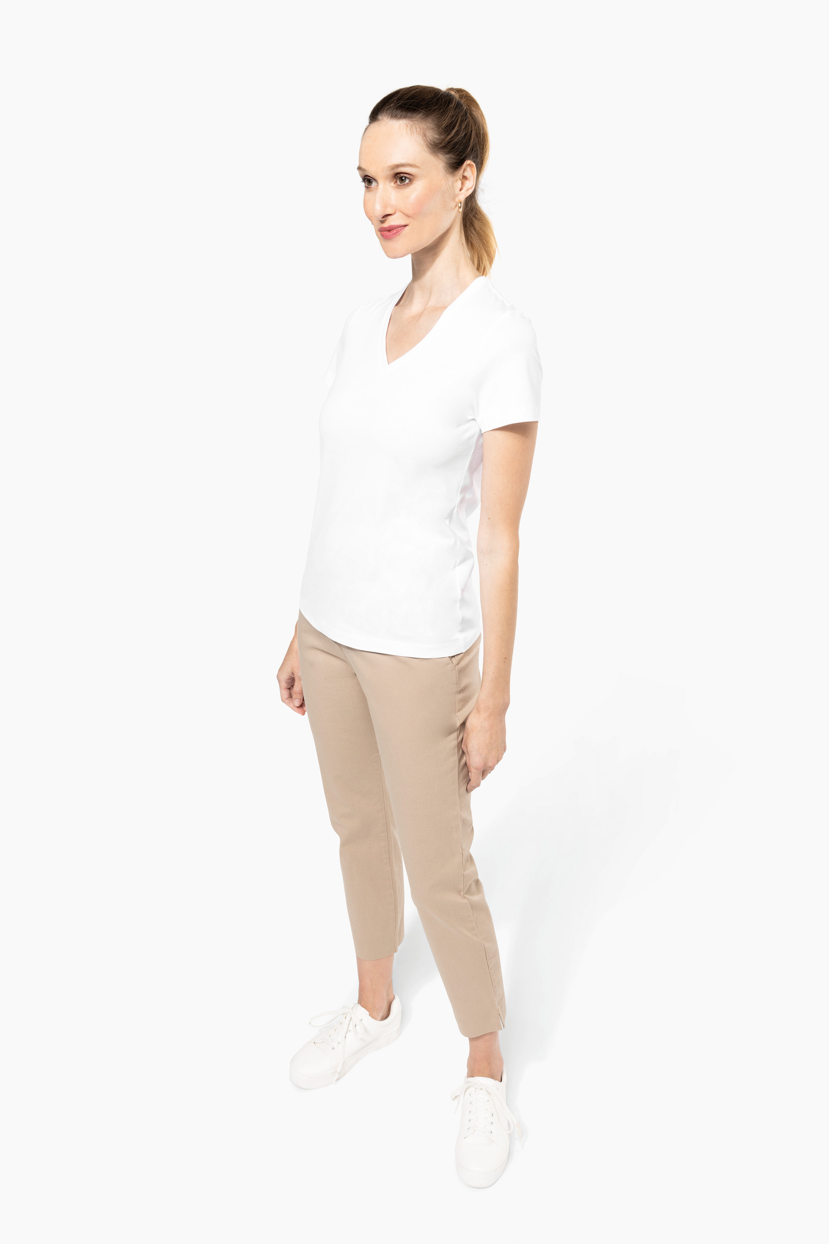Miniature 5 pour T-shirt Supima® col V manches courtes femme