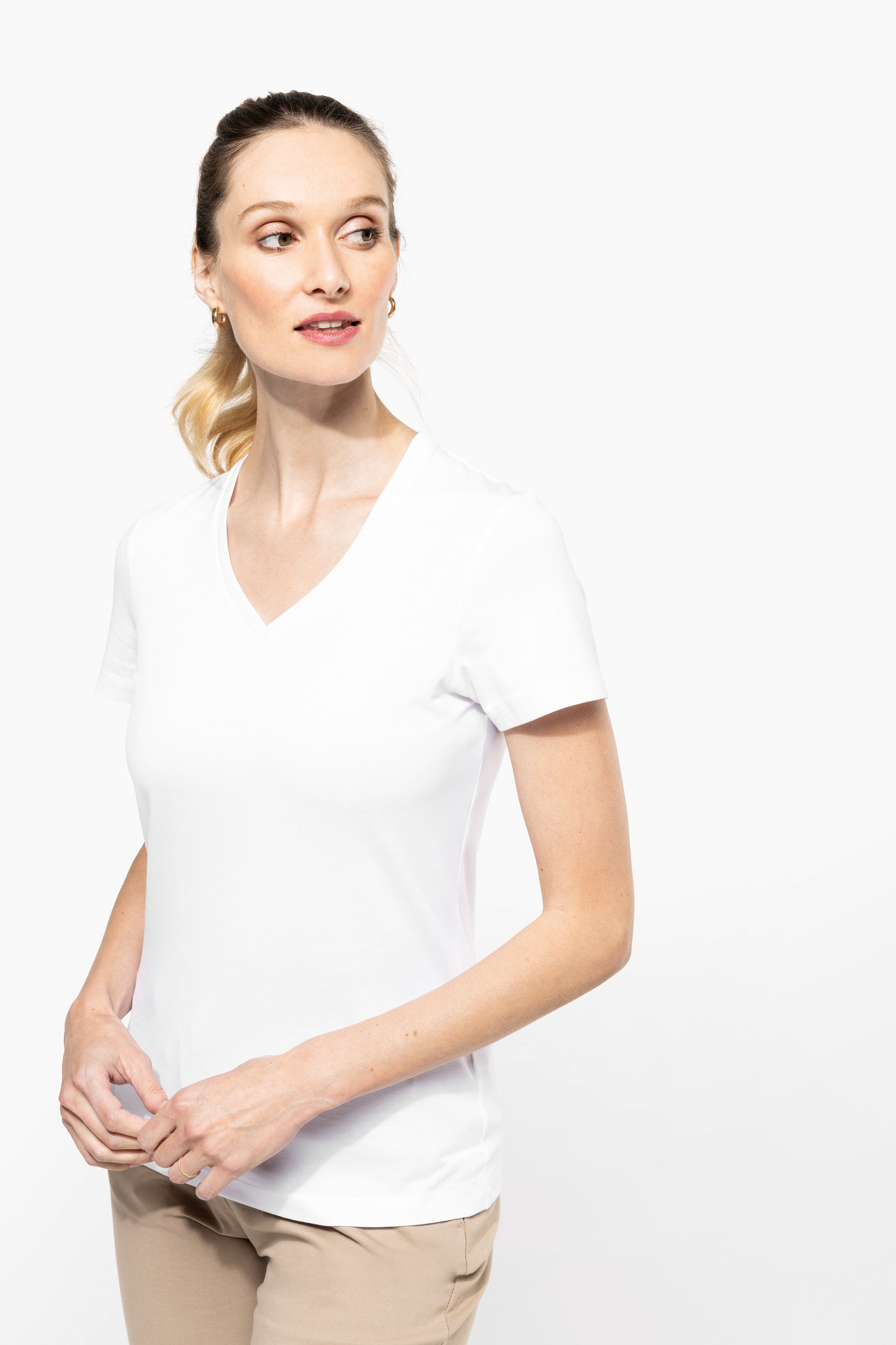Miniature 3 pour T-shirt Supima® col V manches courtes femme