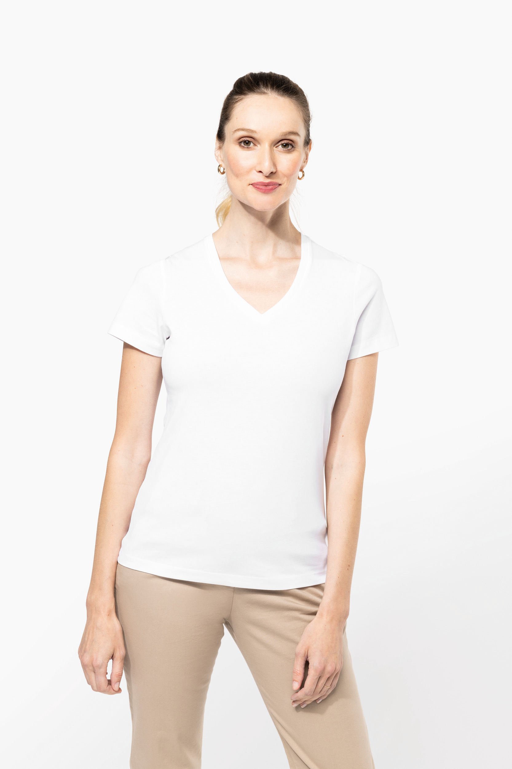Miniature 1 pour T-shirt Supima® col V manches courtes femme