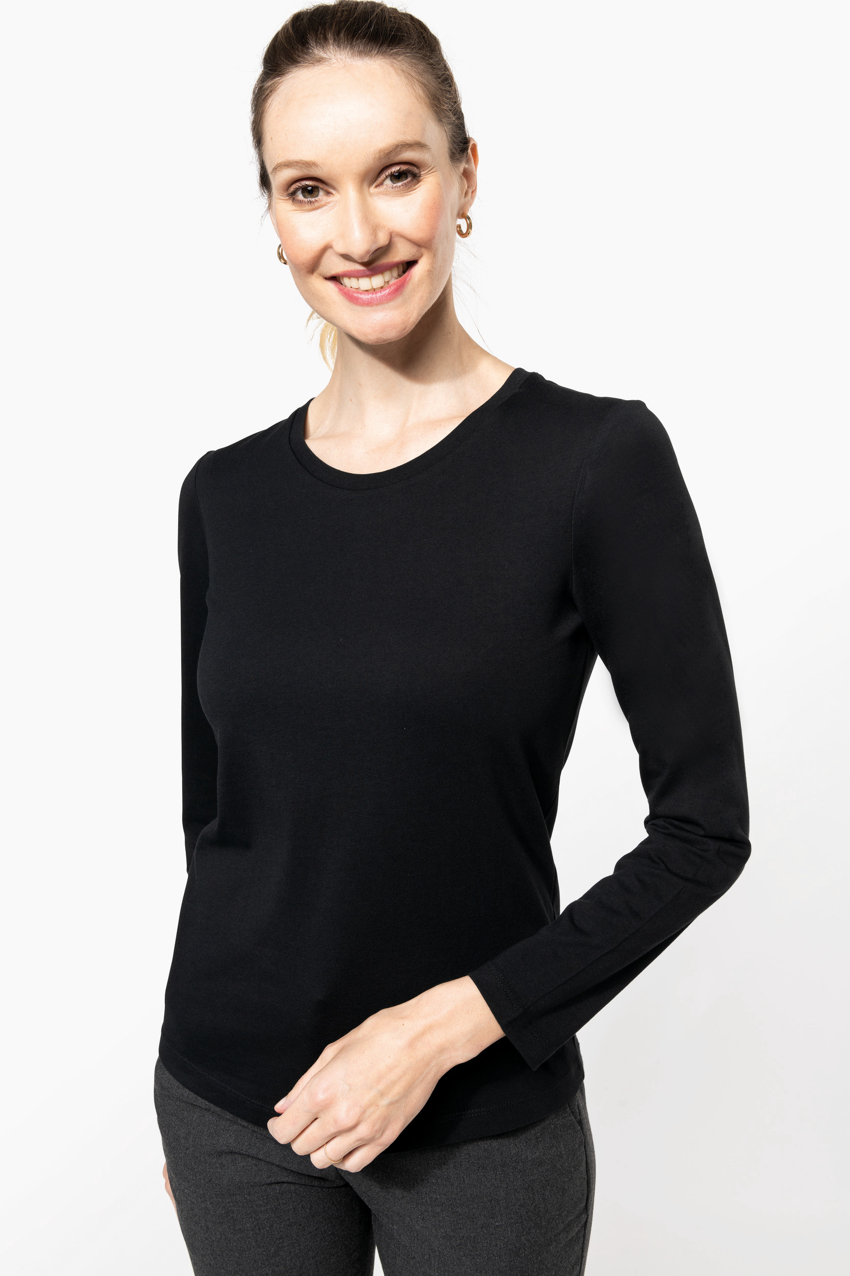 Miniature 3 pour T-shirt Supima® col rond manches longues femme
