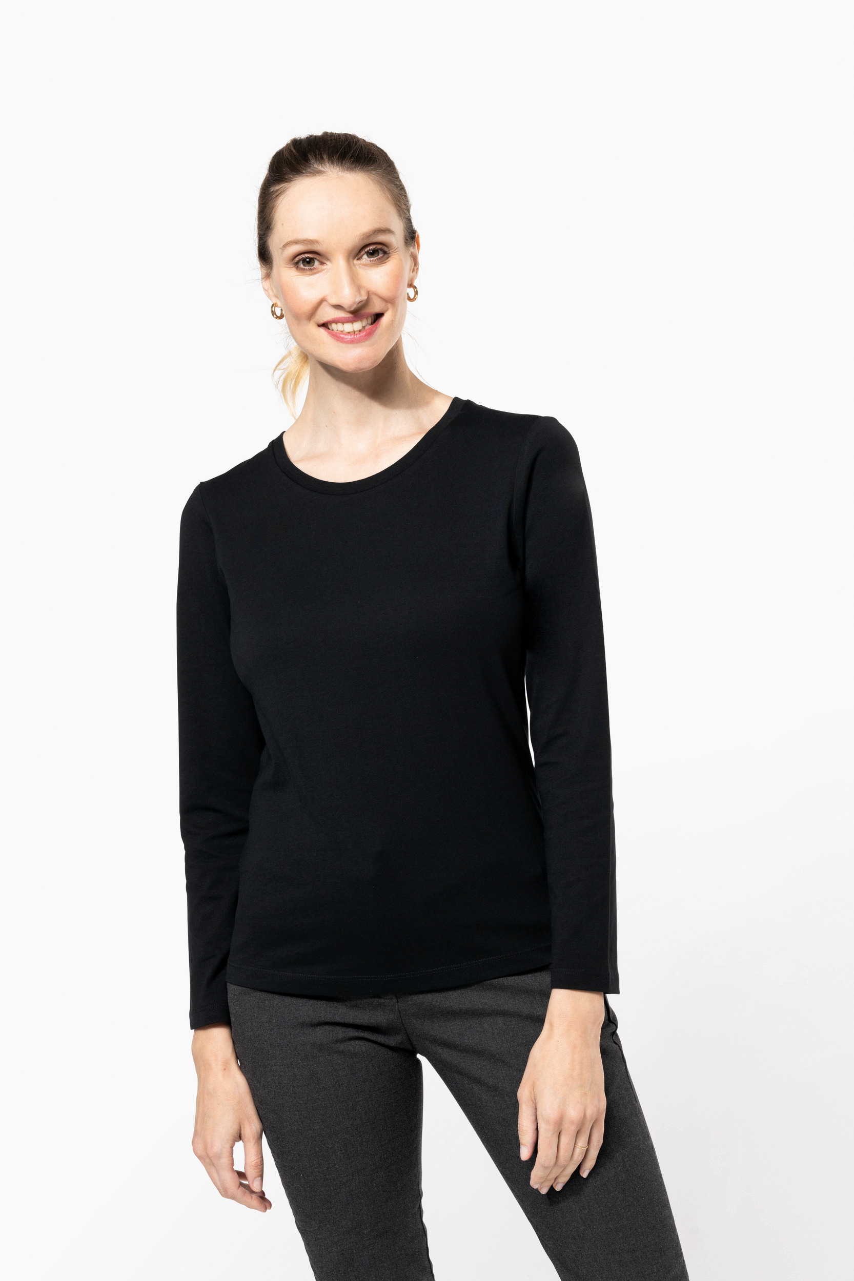 Miniature 1 pour T-shirt Supima® col rond manches longues femme