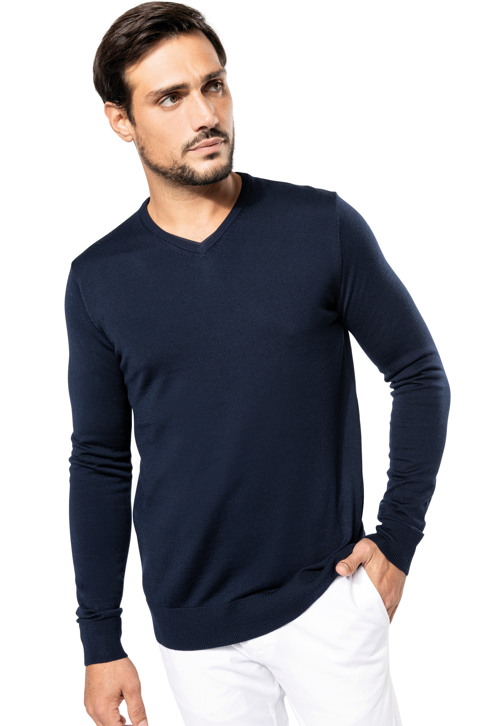 Miniature 3 pour Pull Mérinos col V homme