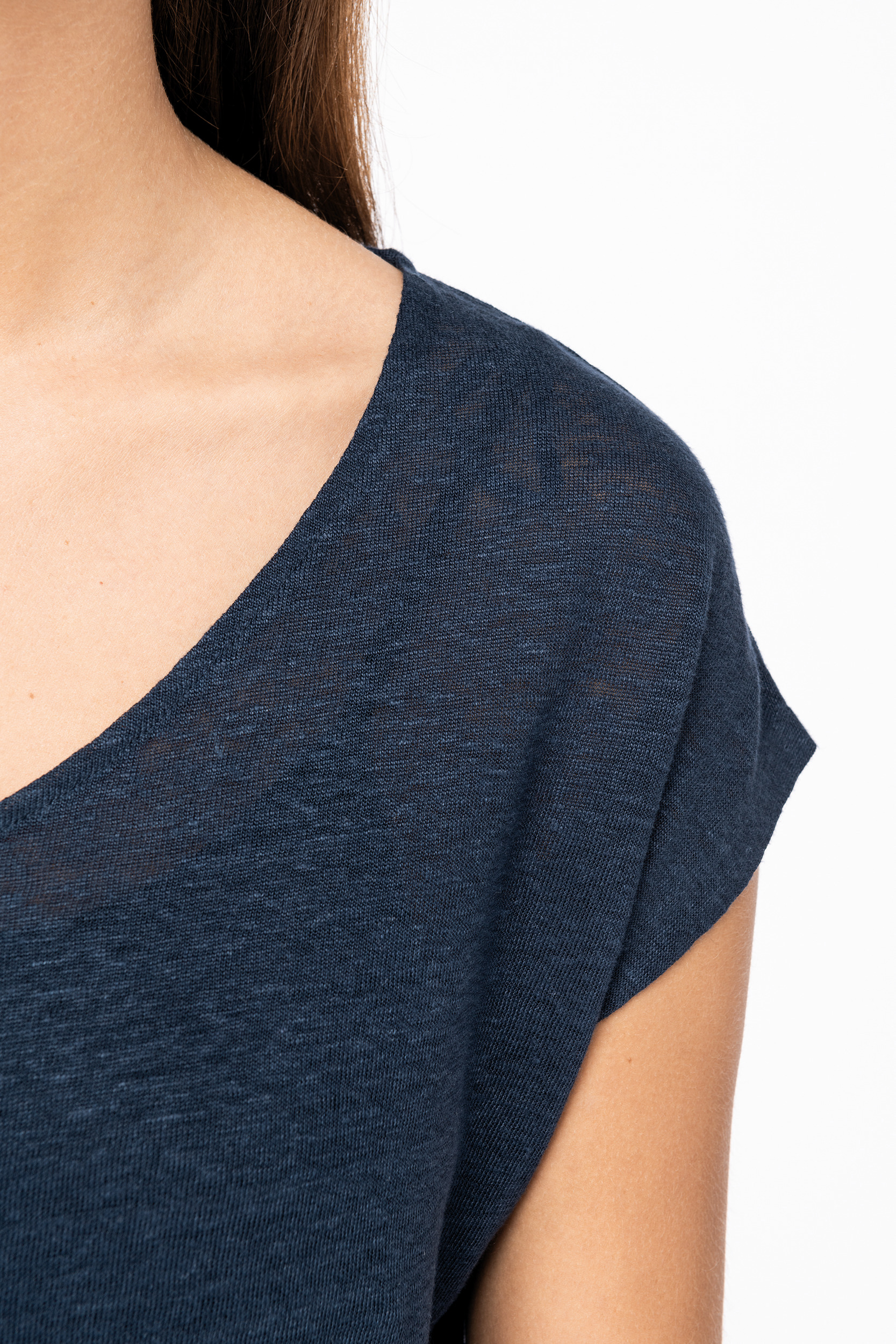 Miniature 6 pour T-shirt col V en lin femme