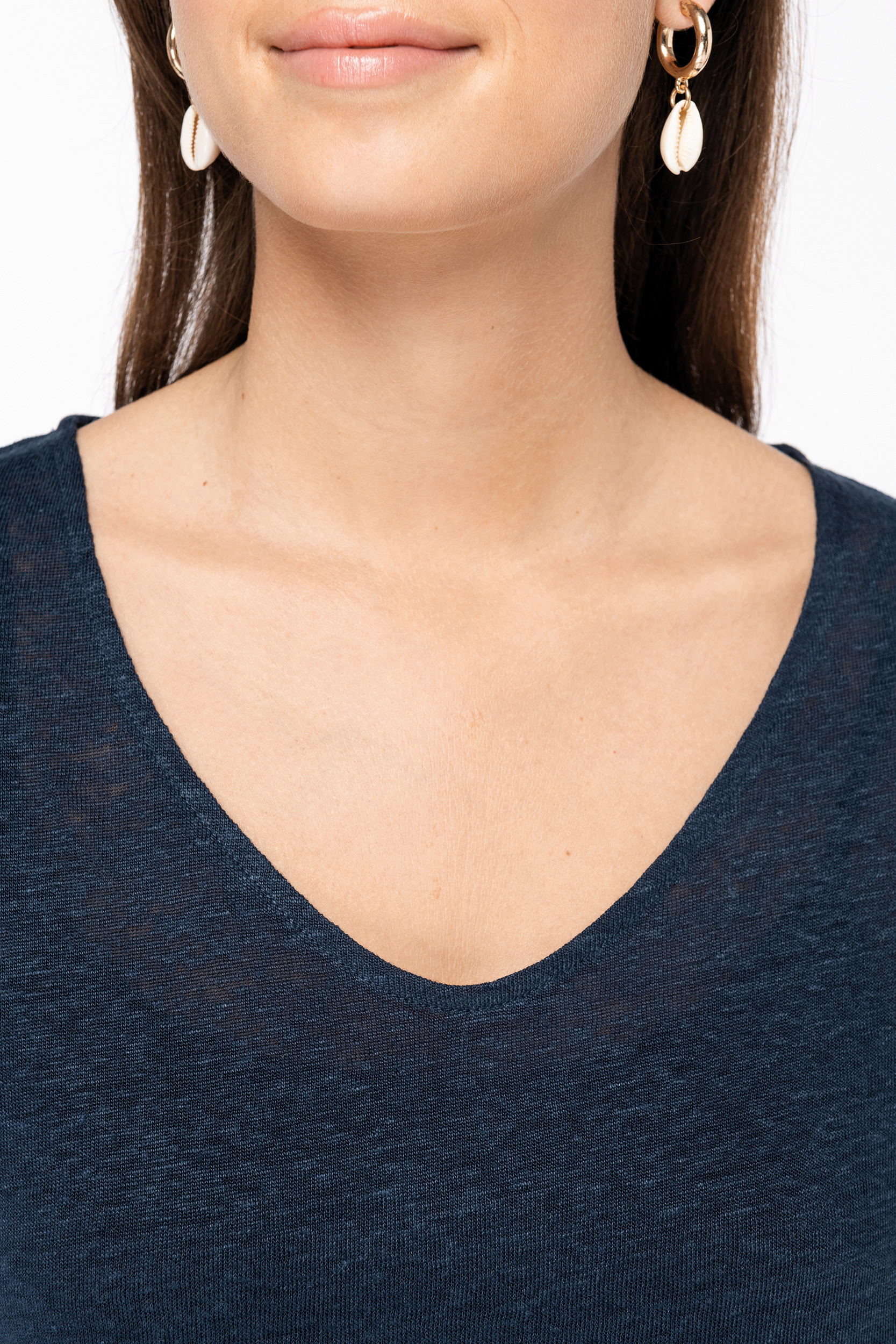 Miniature 5 pour T-shirt col V en lin femme