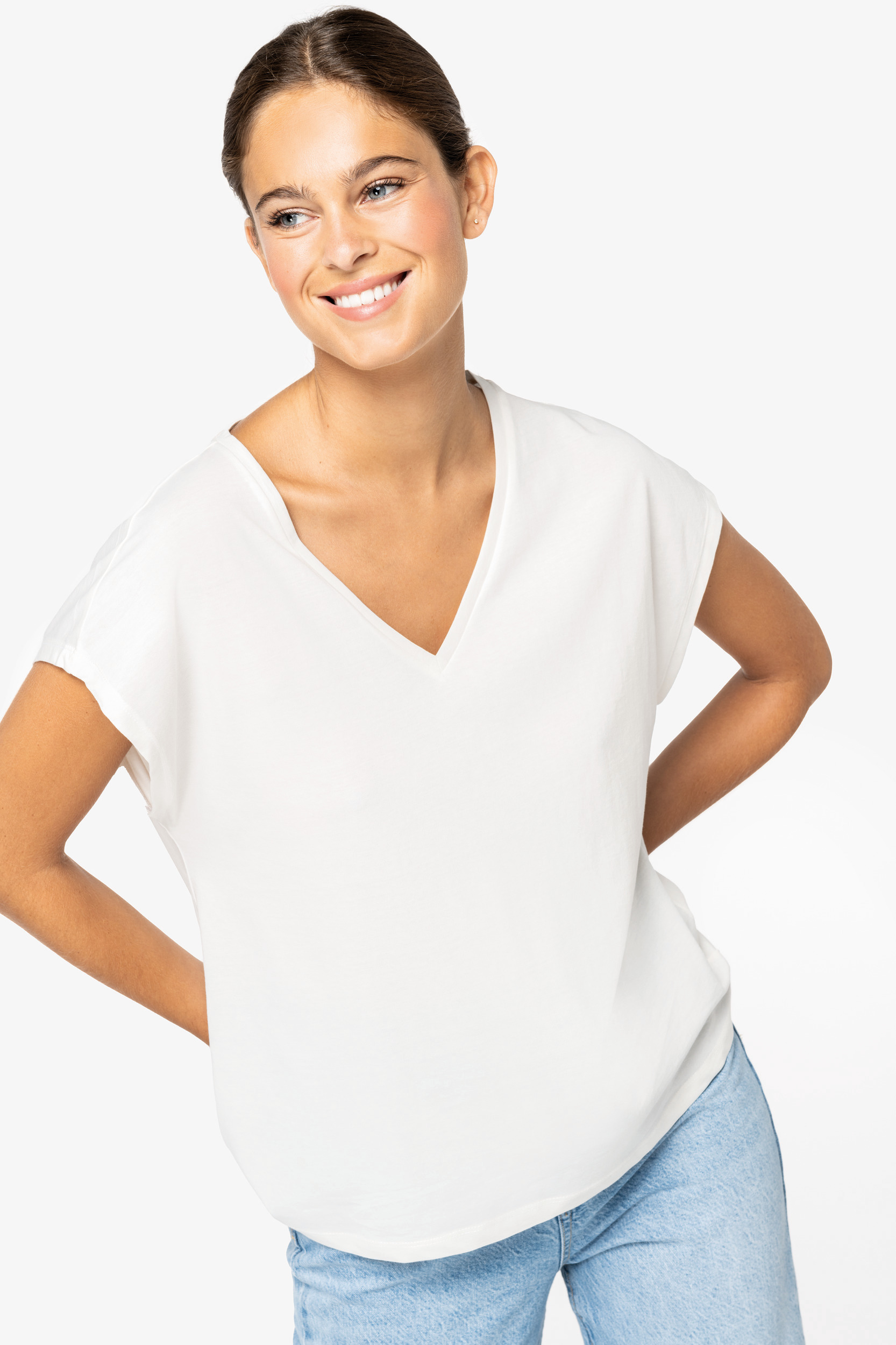 Miniature 1 pour T-shirt écoresponsable loose à col V femme