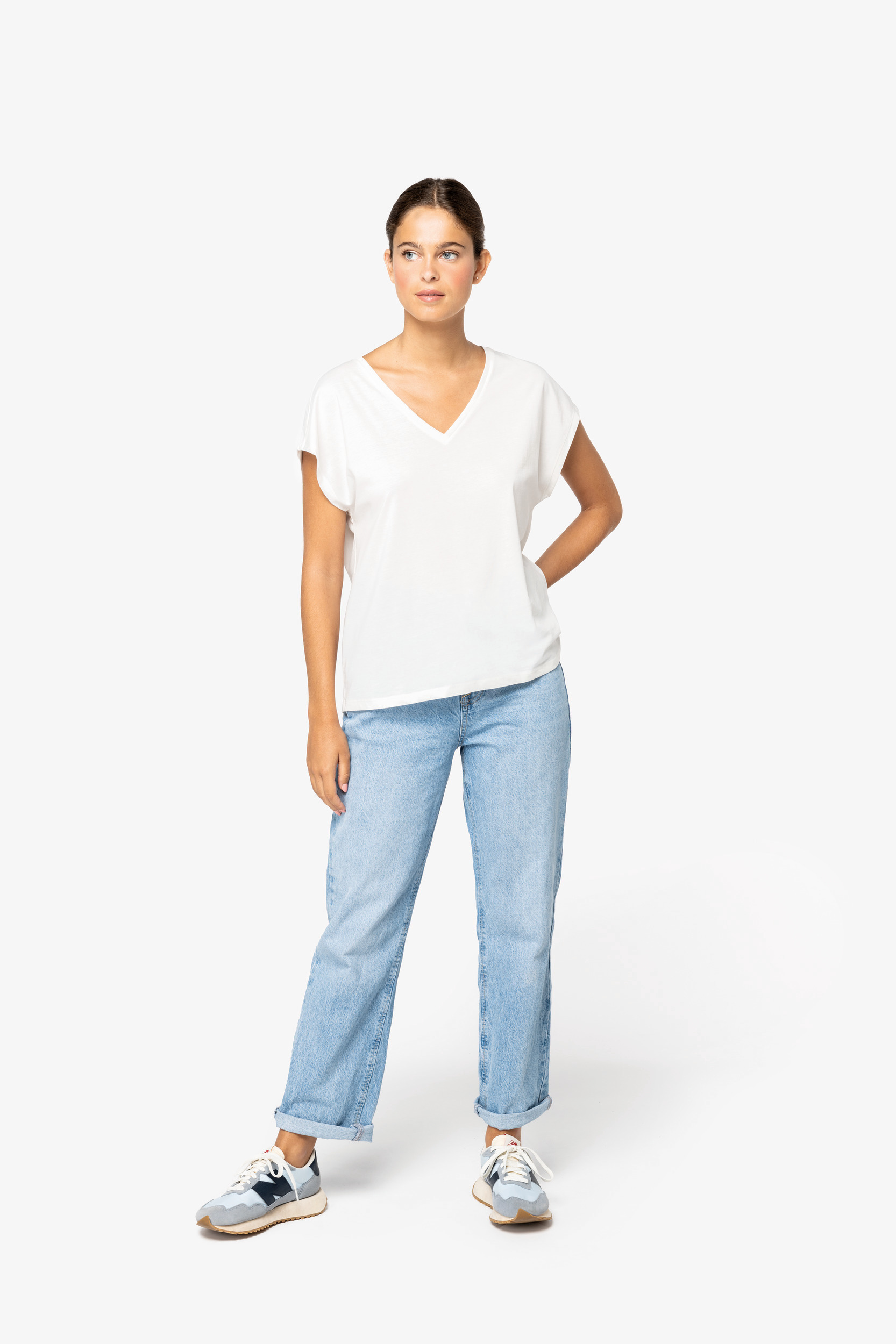 Miniature 2 pour T-shirt écoresponsable loose à col V femme