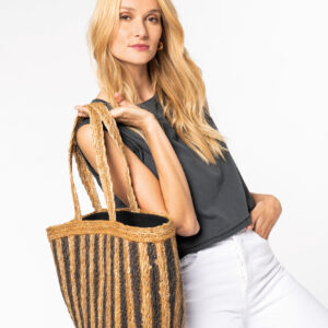 Visuel Sac panier rayé en jonc de mer