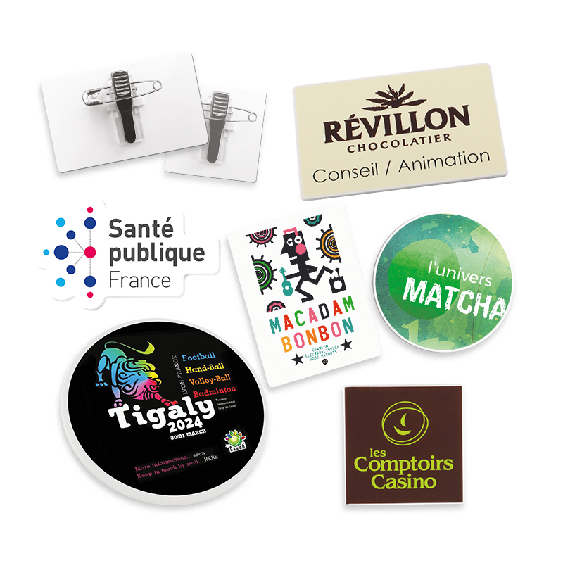 Miniature 1 pour BADGE PLASTIQUE (PS) AVEC PINCE EPINGLE
