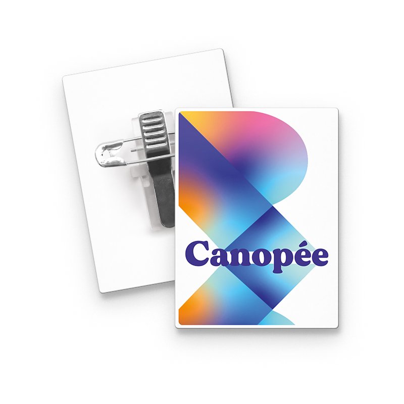 Miniature 1 pour BADGE PLASTIQUE (PS) RECTANGLE 43x58 mm AVEC PINCE EPINGLE