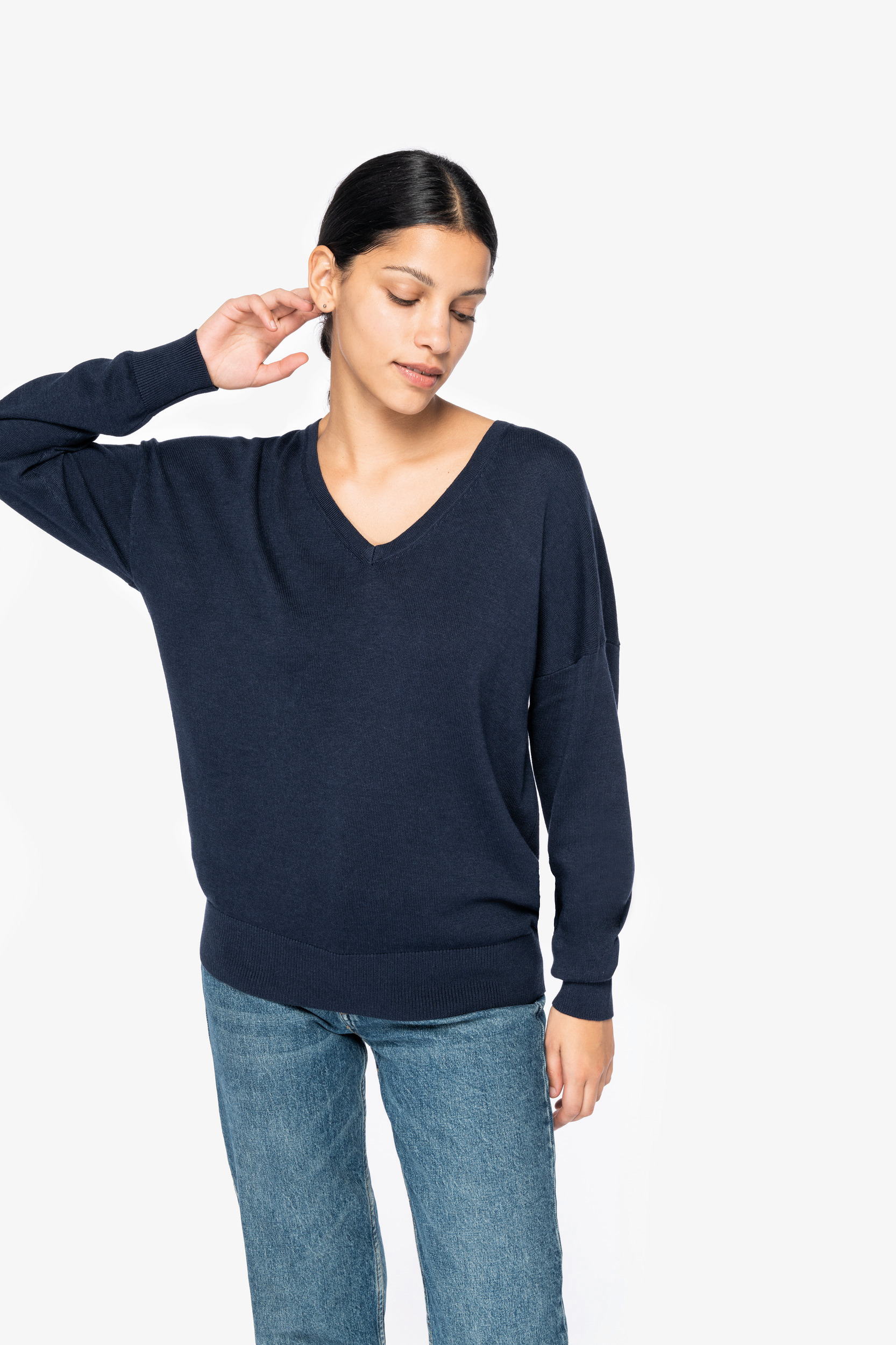 Miniature 3 pour Pull écoresponsable col V en lyocell femme