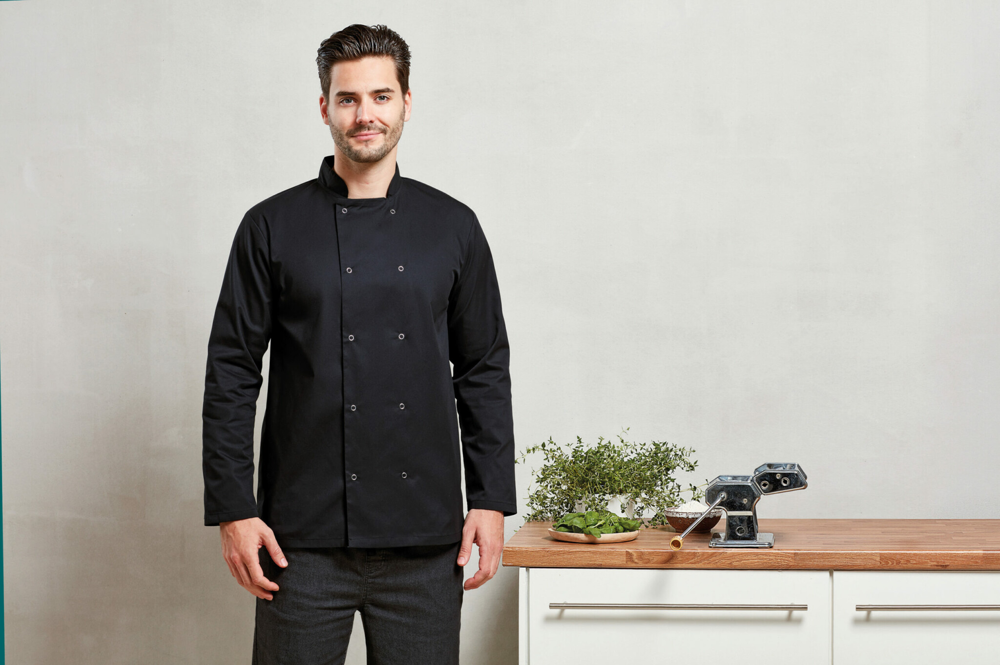 Miniature 1 pour Veste de cuisine manches longues à boutons pression