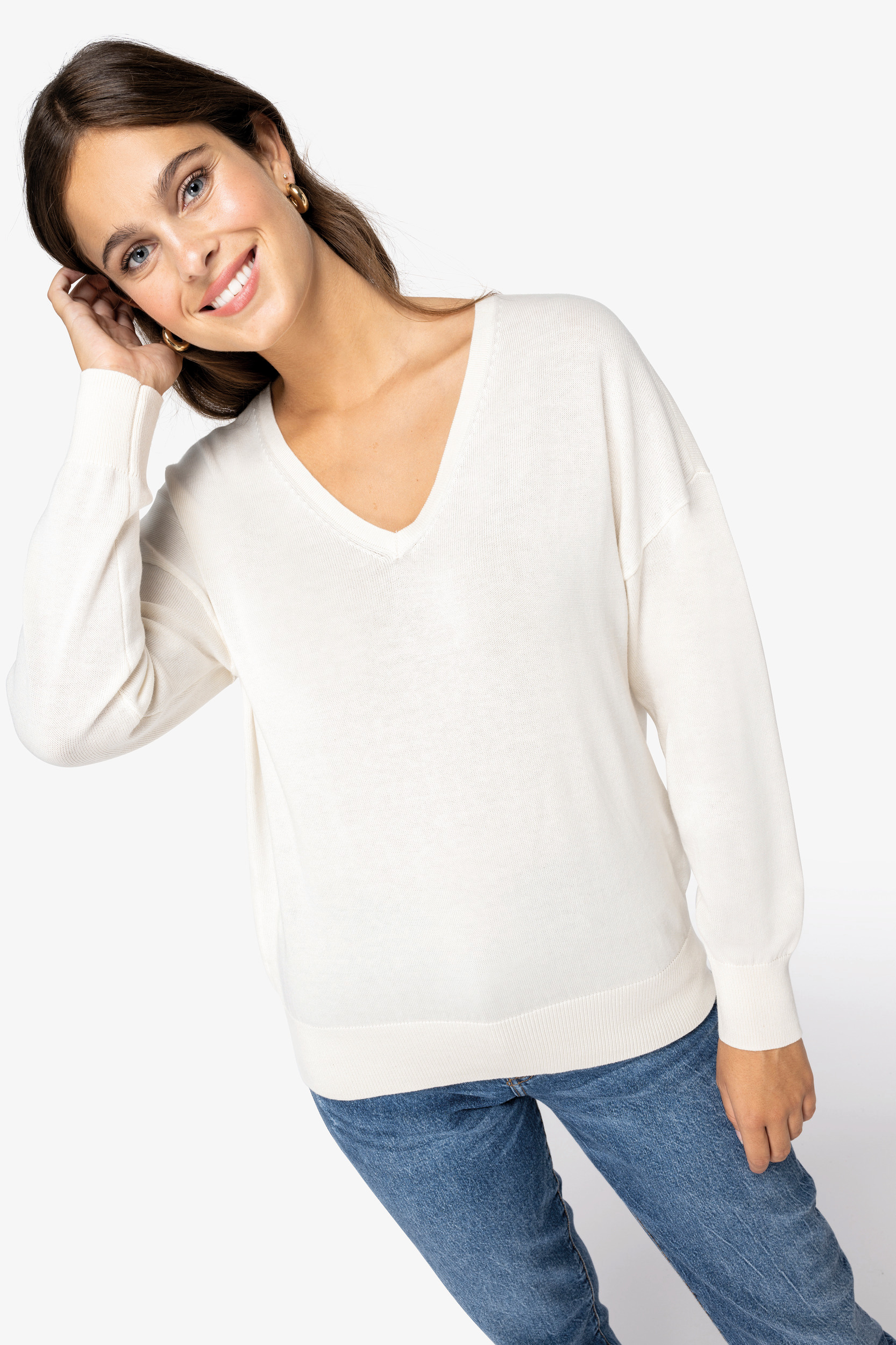 Miniature 1 pour Pull écoresponsable col V en lyocell femme
