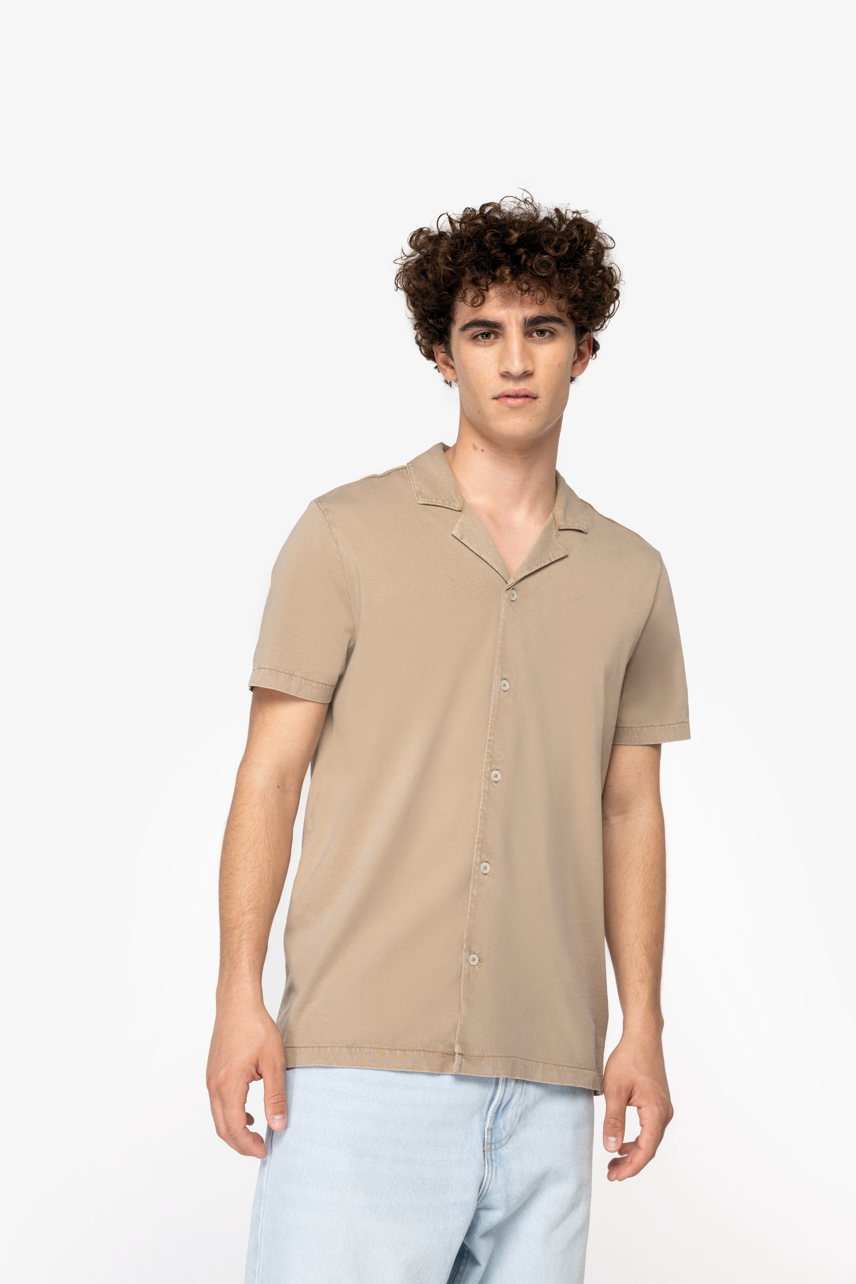 Miniature 3 pour Chemise écoresponsable délavée en jersey manches courtes à col bowling homme