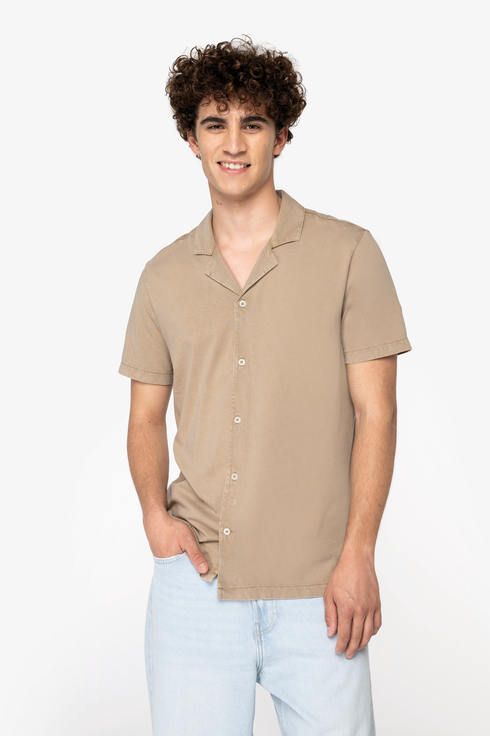 Miniature 1 pour Chemise écoresponsable délavée en jersey manches courtes à col bowling homme