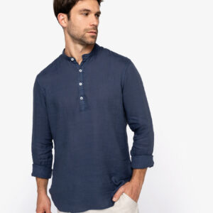 Visuel Chemise écoresponsable à col Mao délavée  en lin délavé homme