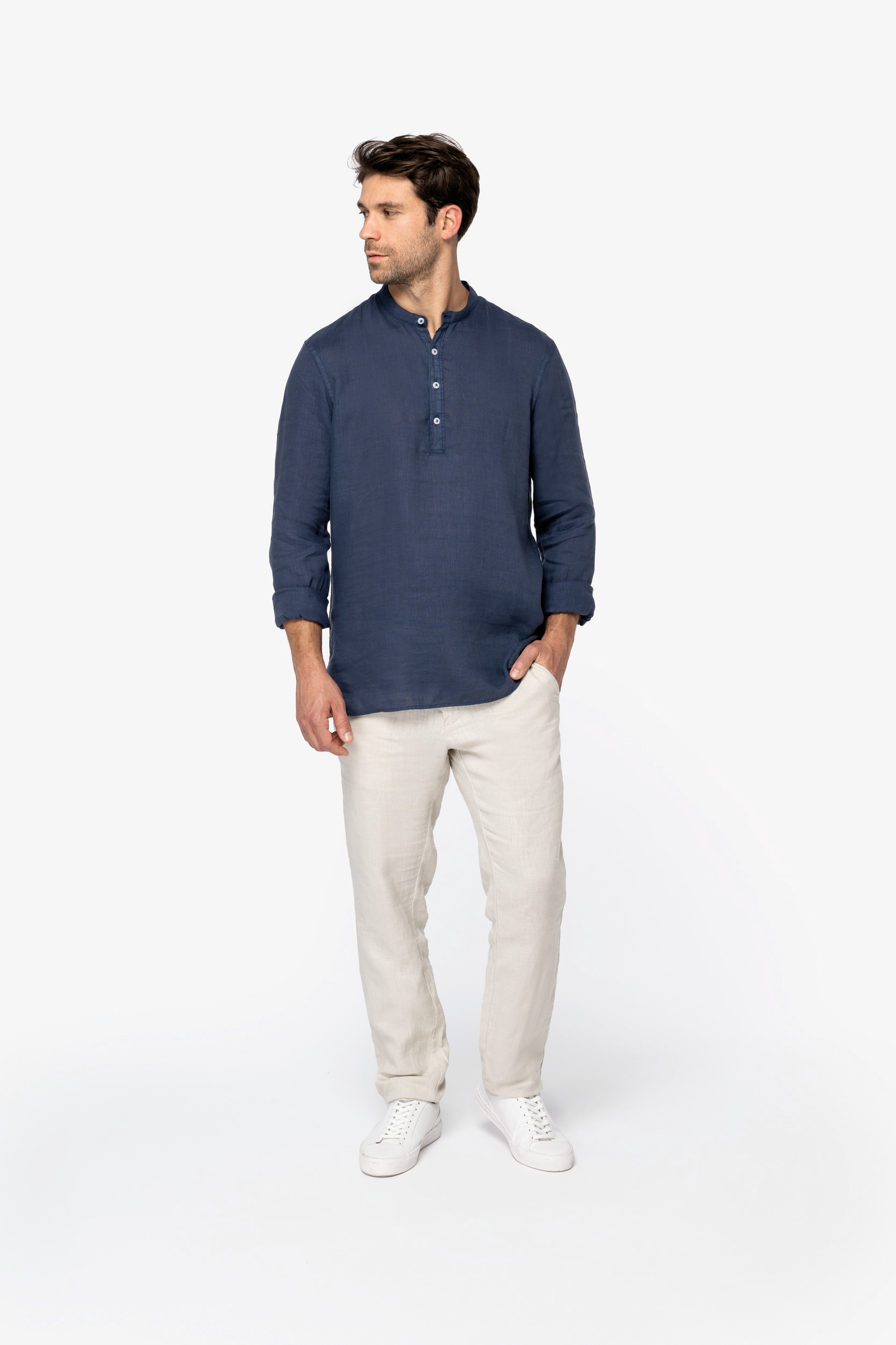 Miniature 2 pour Chemise écoresponsable à col Mao délavée  en lin délavé homme