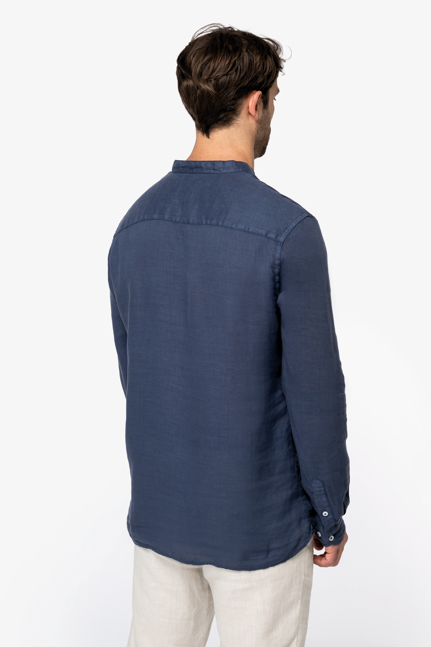 Miniature 4 pour Chemise écoresponsable à col Mao délavée  en lin délavé homme