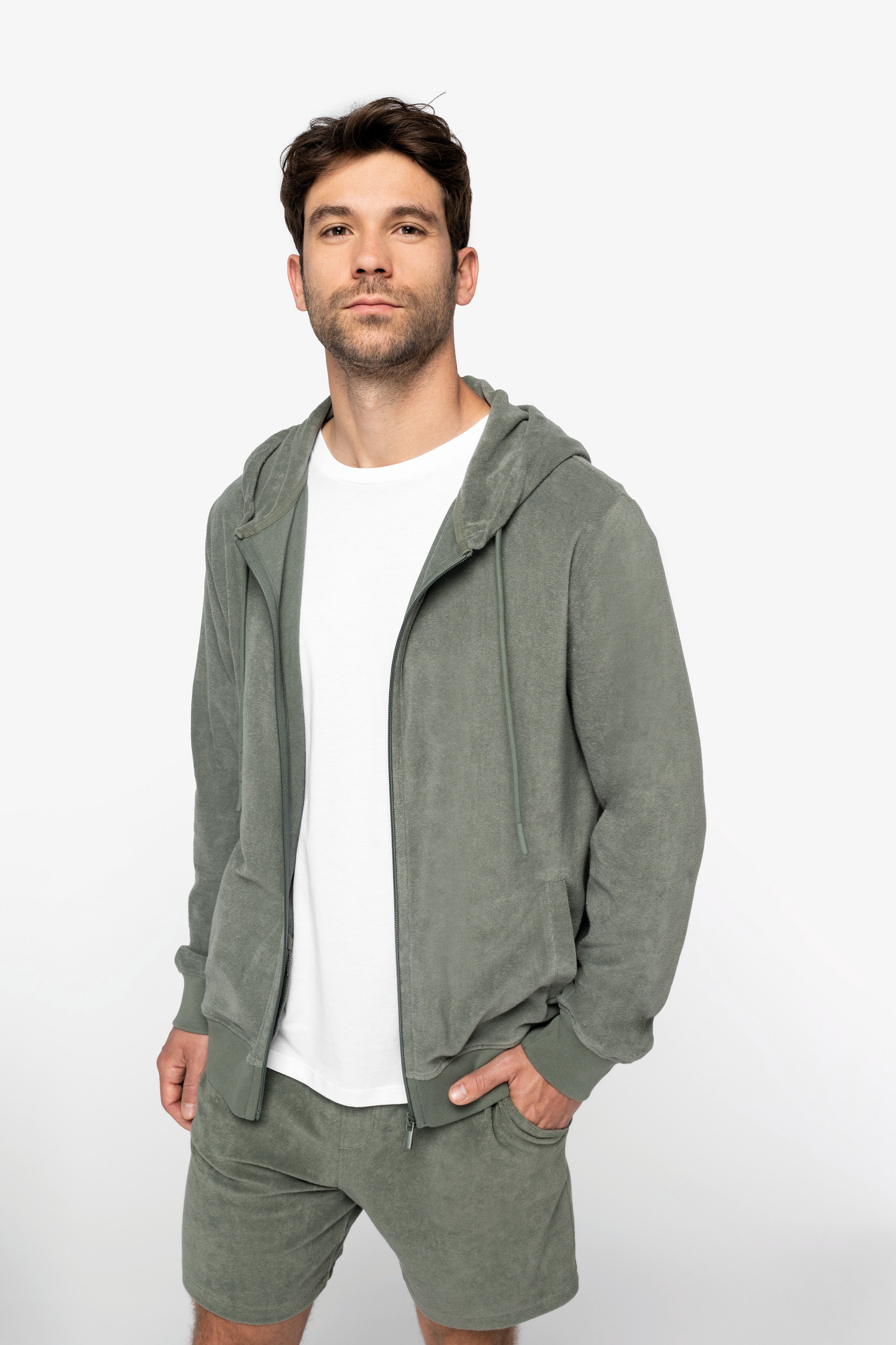 Miniature 1 pour Sweat-shirt écoresponsable en éponge zippé à capuche homme