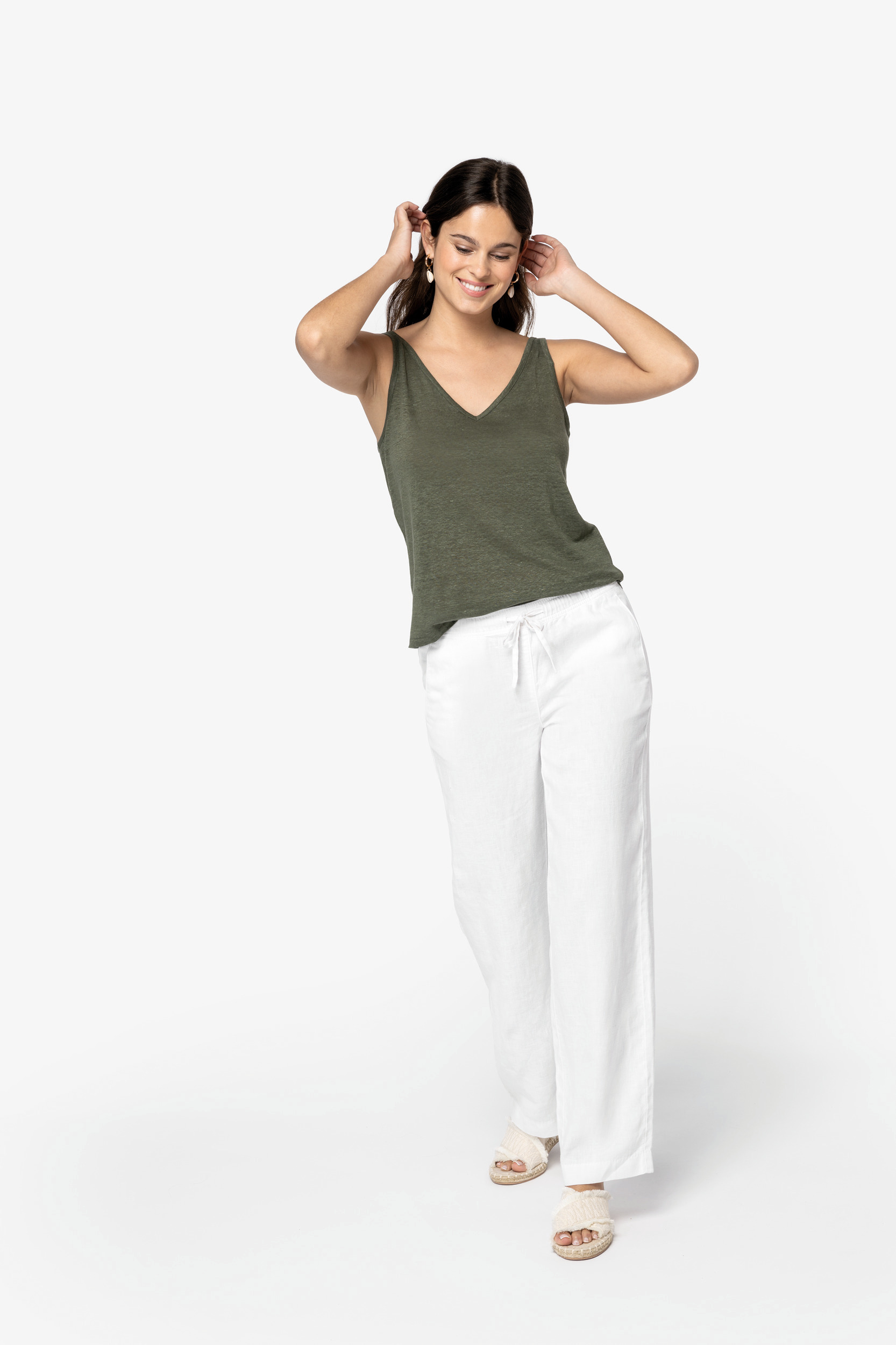 Miniature 3 pour Pantalon écoresponsable délavé en lin femme