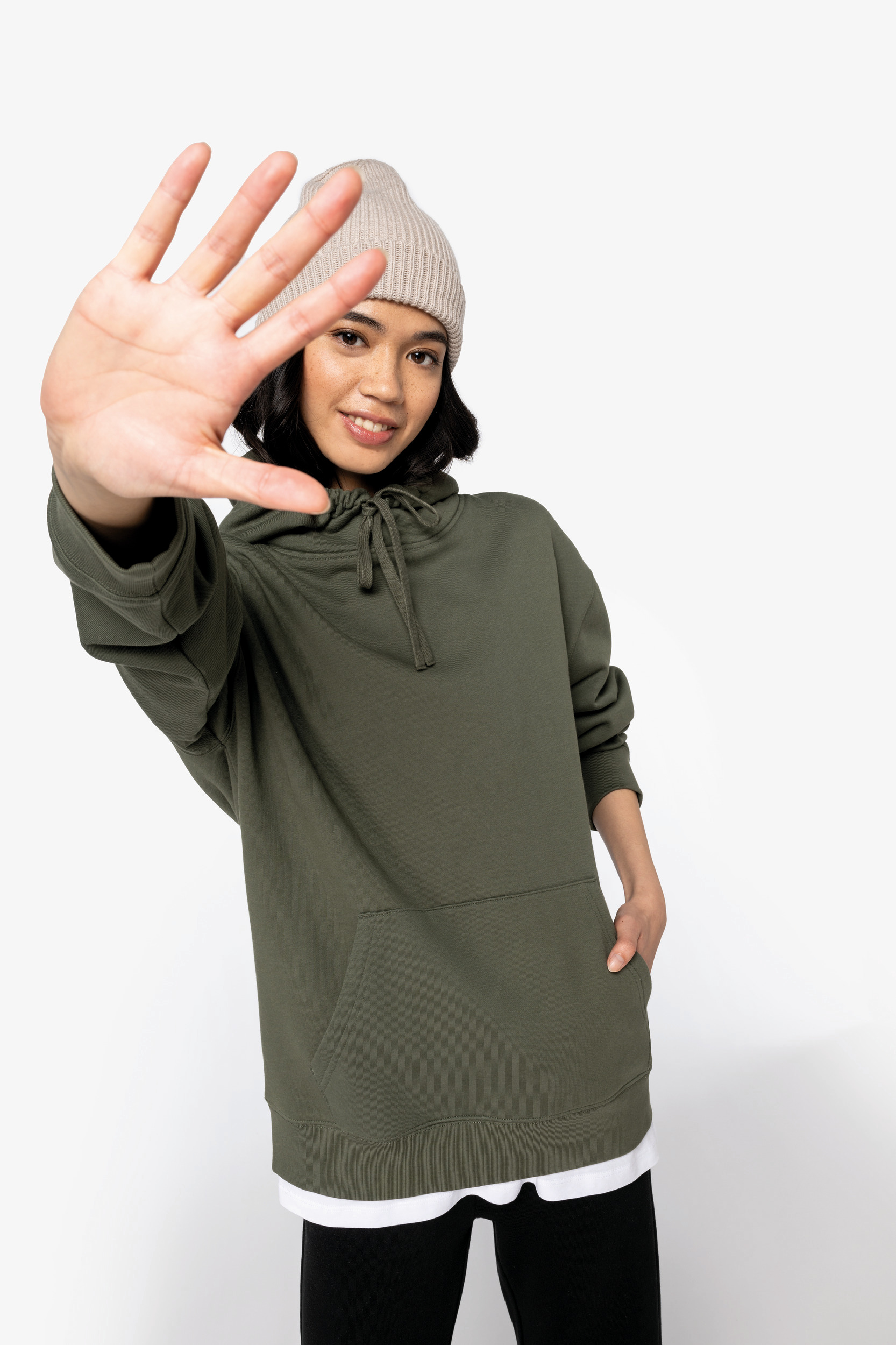 Miniature 14 pour Sweat-shirt écoresponsable à capuche à épaules tombantes molleton gratté unisexe