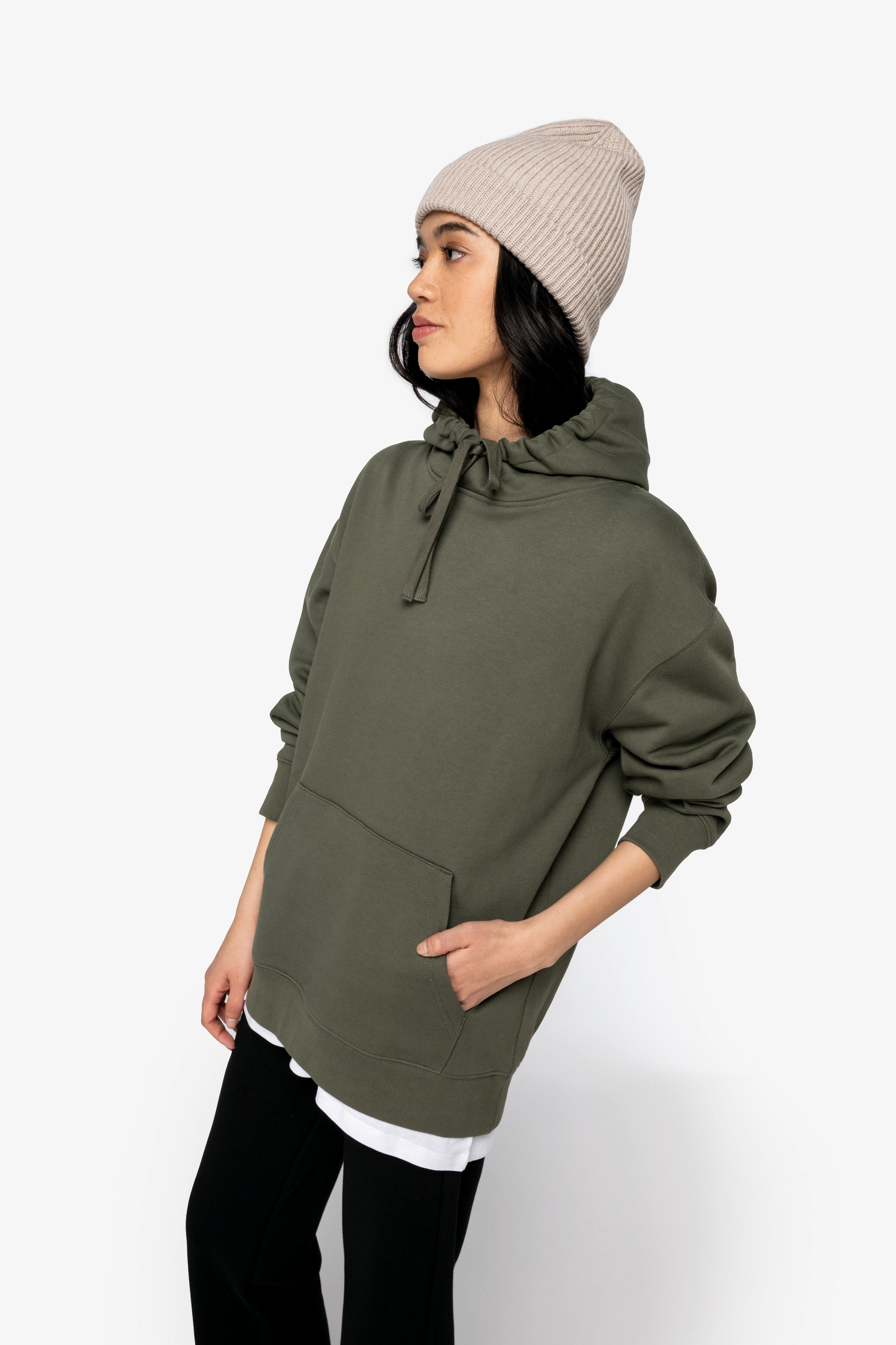 Miniature 12 pour Sweat-shirt écoresponsable à capuche à épaules tombantes molleton gratté unisexe